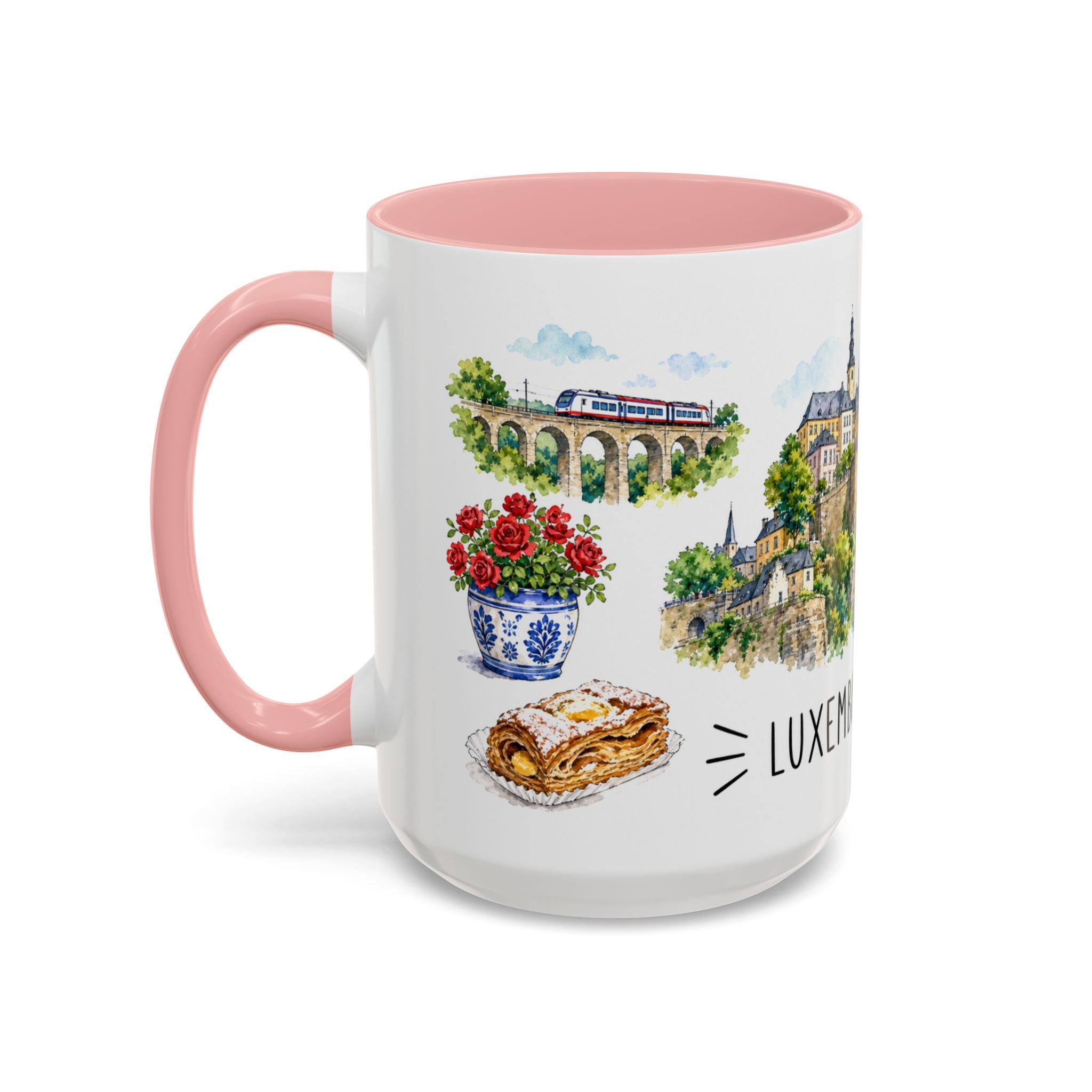 Luxembourg City Illustrated Travel Mug | City Souvenir Accent Coffee Mug | 11oz 15oz Ceramic Cup