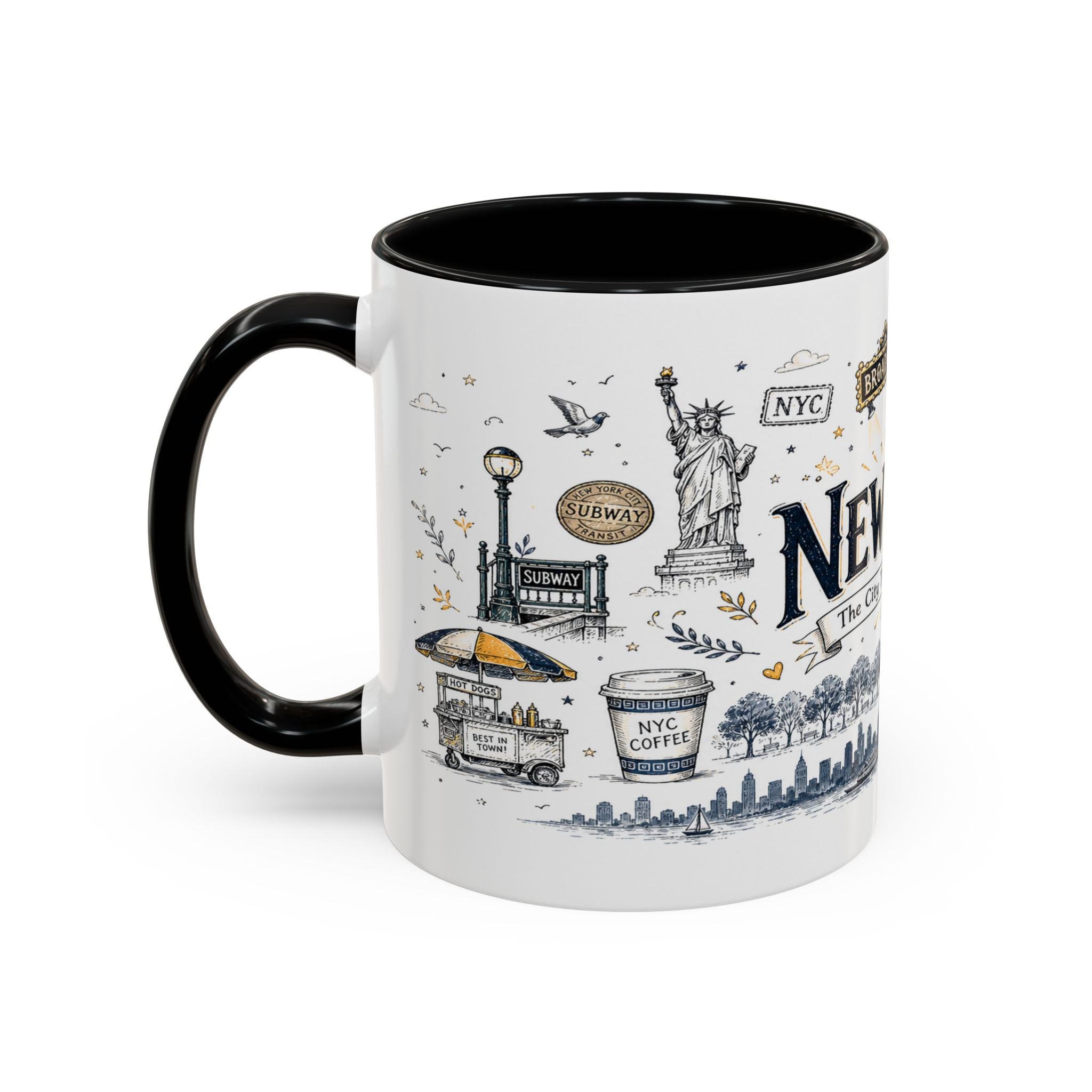 New York City Coffee Mug | New York Souvenir Travel Gift | Accent Color Ceramic 11oz 15oz