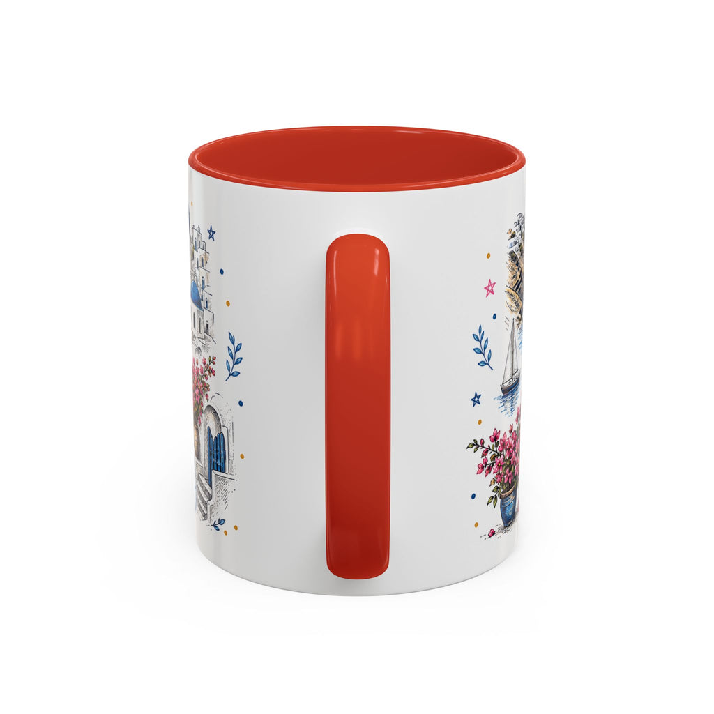 Santorini Coffee Mug | Travel Destination Souvenir Gift | Accent Color Ceramic 11oz 15oz