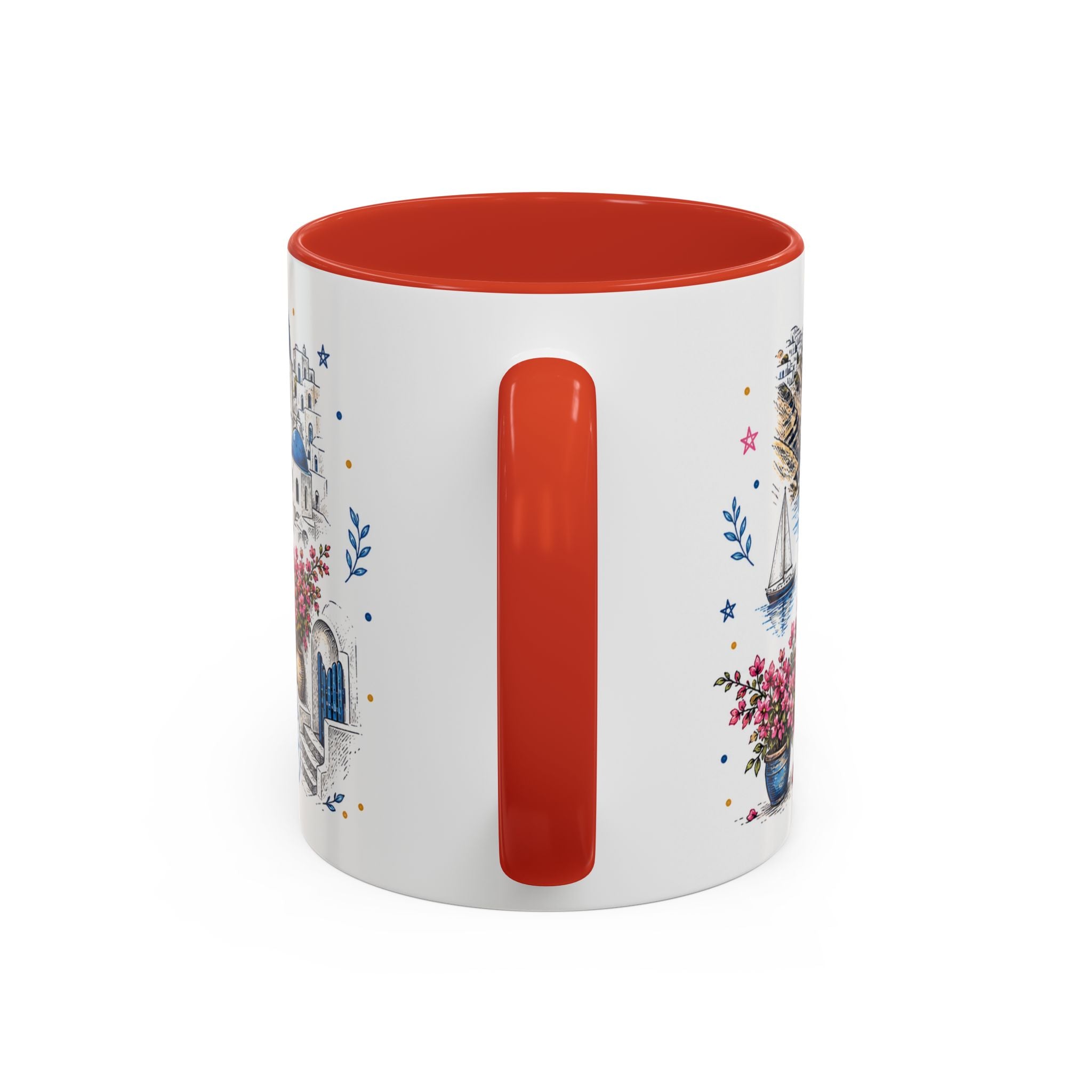 Santorini Coffee Mug | Travel Destination Souvenir Gift | Accent Color Ceramic 11oz 15oz