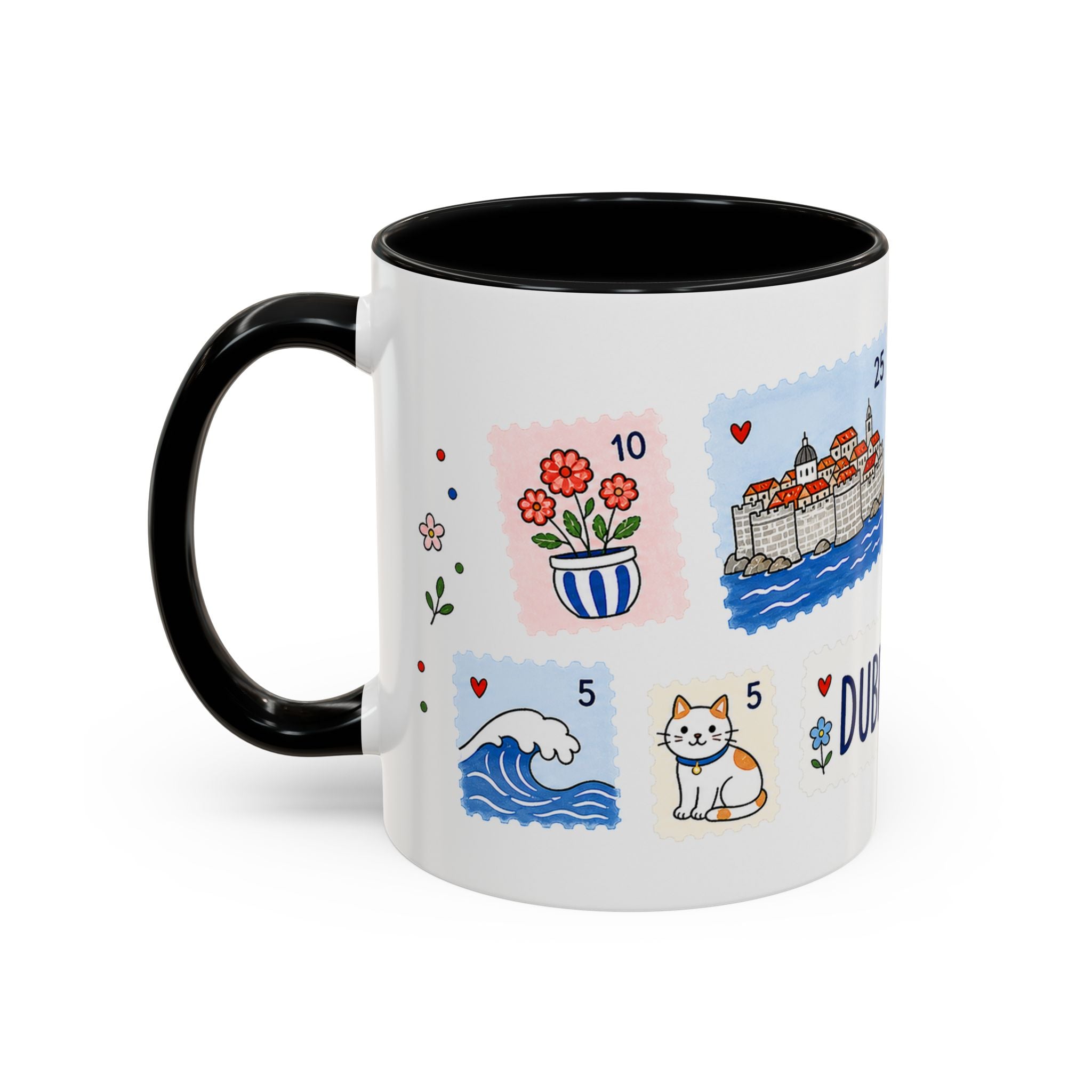 Dubrovnik Coffee Mug | Postage Stamp Collage Mug | Travel Souvenir Accent Cup 11oz 15oz