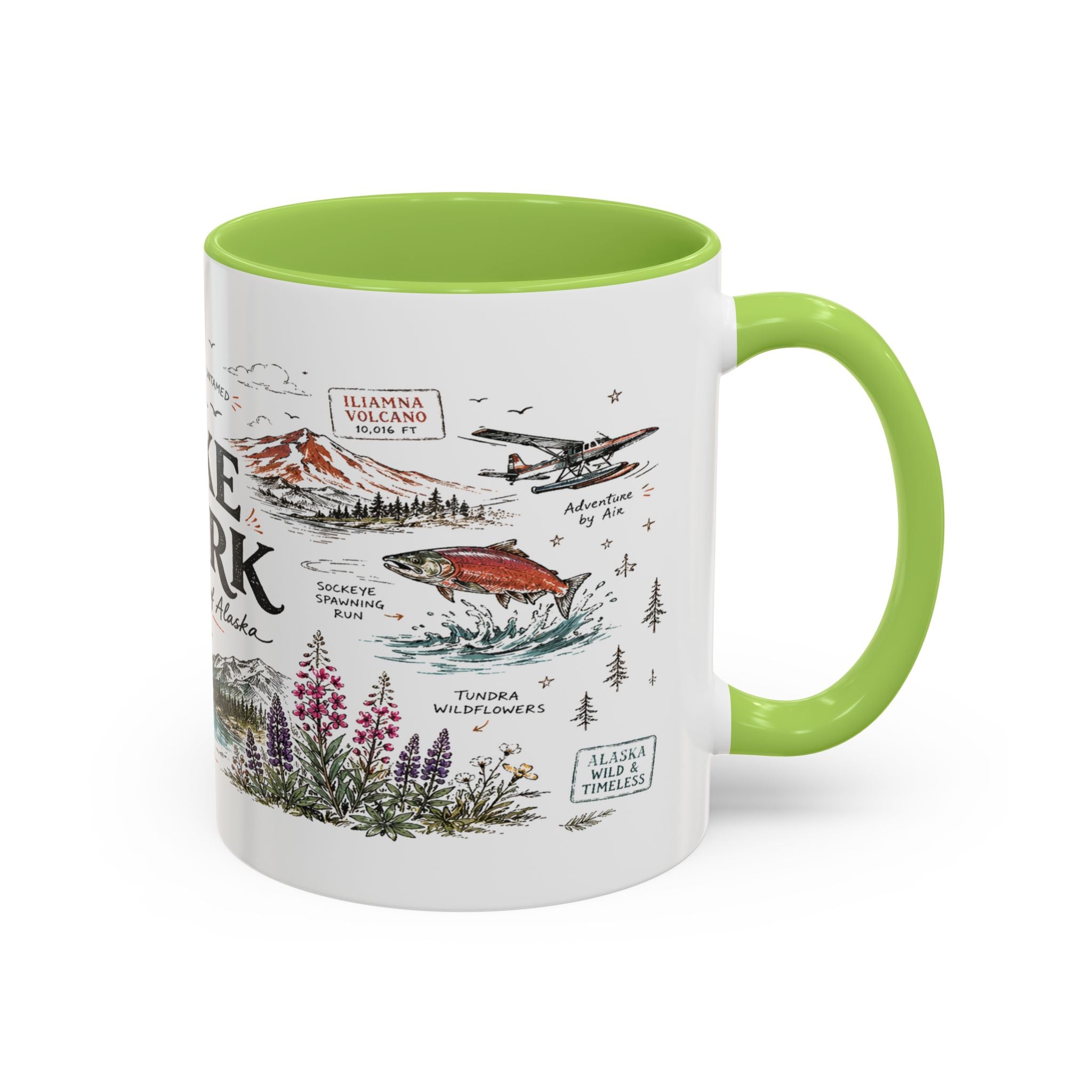 Lake Clark National Park Coffee Mug | Alaska Fly-in Wilderness Adventure Gift | Accent Color Ceramic 11oz 15oz