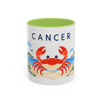 Cancer Zodiac Coffee Mug | Crab and Coastal Design | Astrology Birthday Gift | 11 oz 15 oz Ceramic Accent Mug