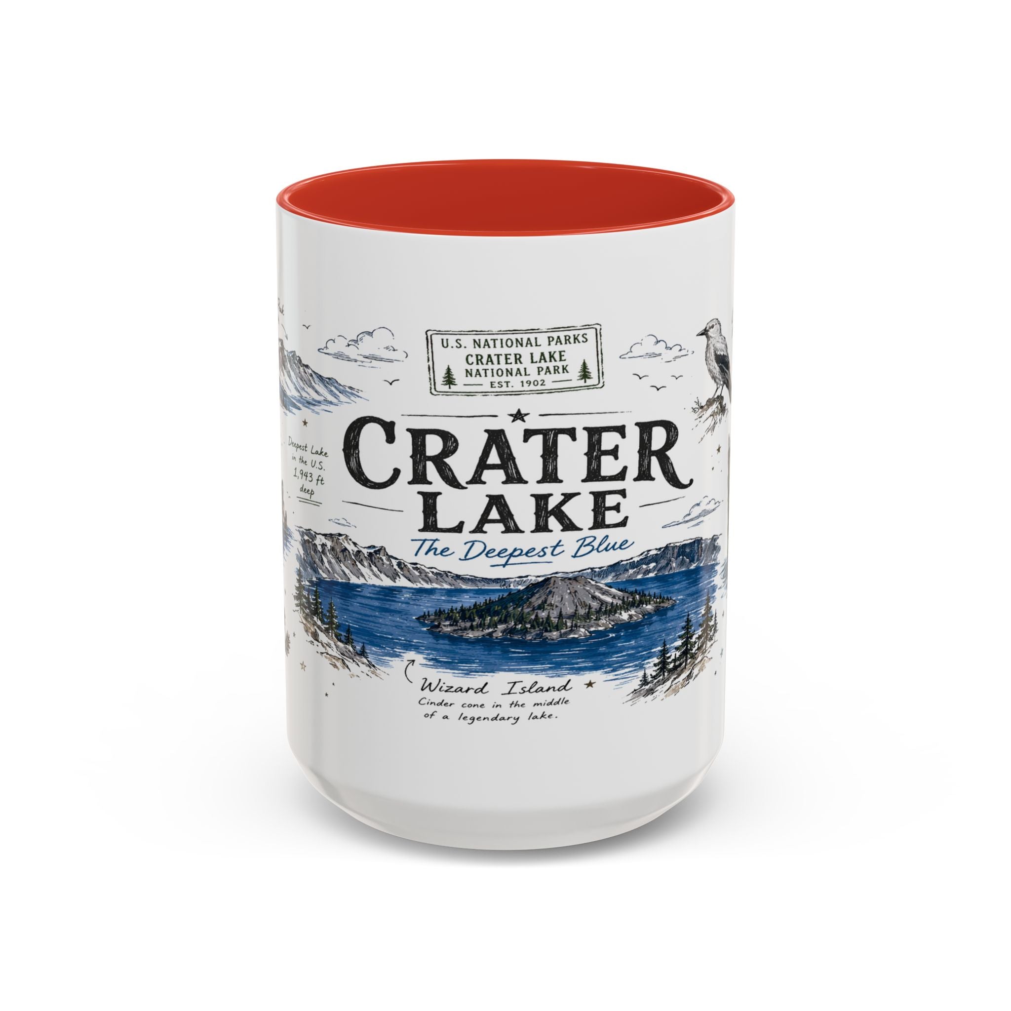 Crater Lake National Park Coffee Mug | Oregon Volcano Blue Lake Hiking Gift | Accent Color Ceramic 11oz 15oz