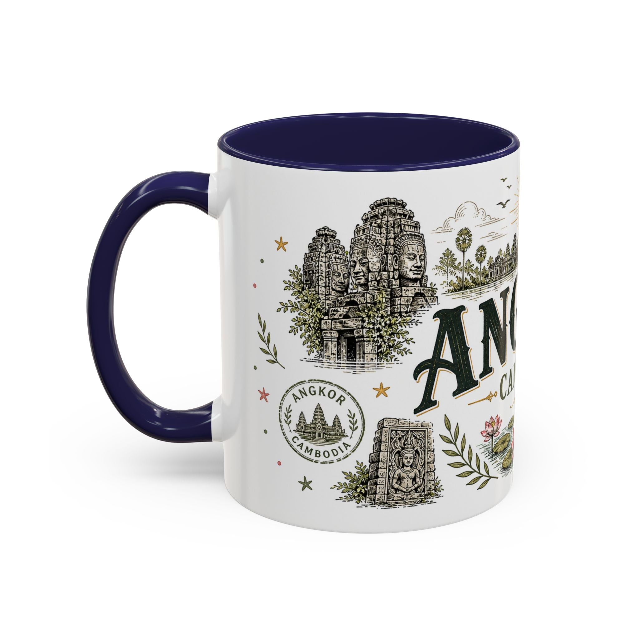 Angkor Coffee Mug | Travel Destination Souvenir Gift | Accent Color Ceramic 11oz 15oz