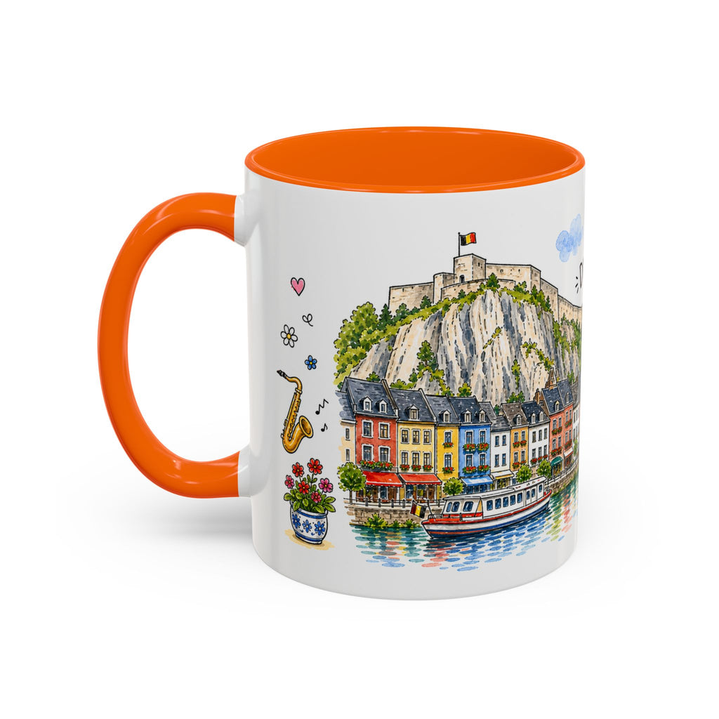 Dinant Illustrated Travel Mug | Belgium Souvenir Accent Coffee Mug | 11oz 15oz Ceramic Cup