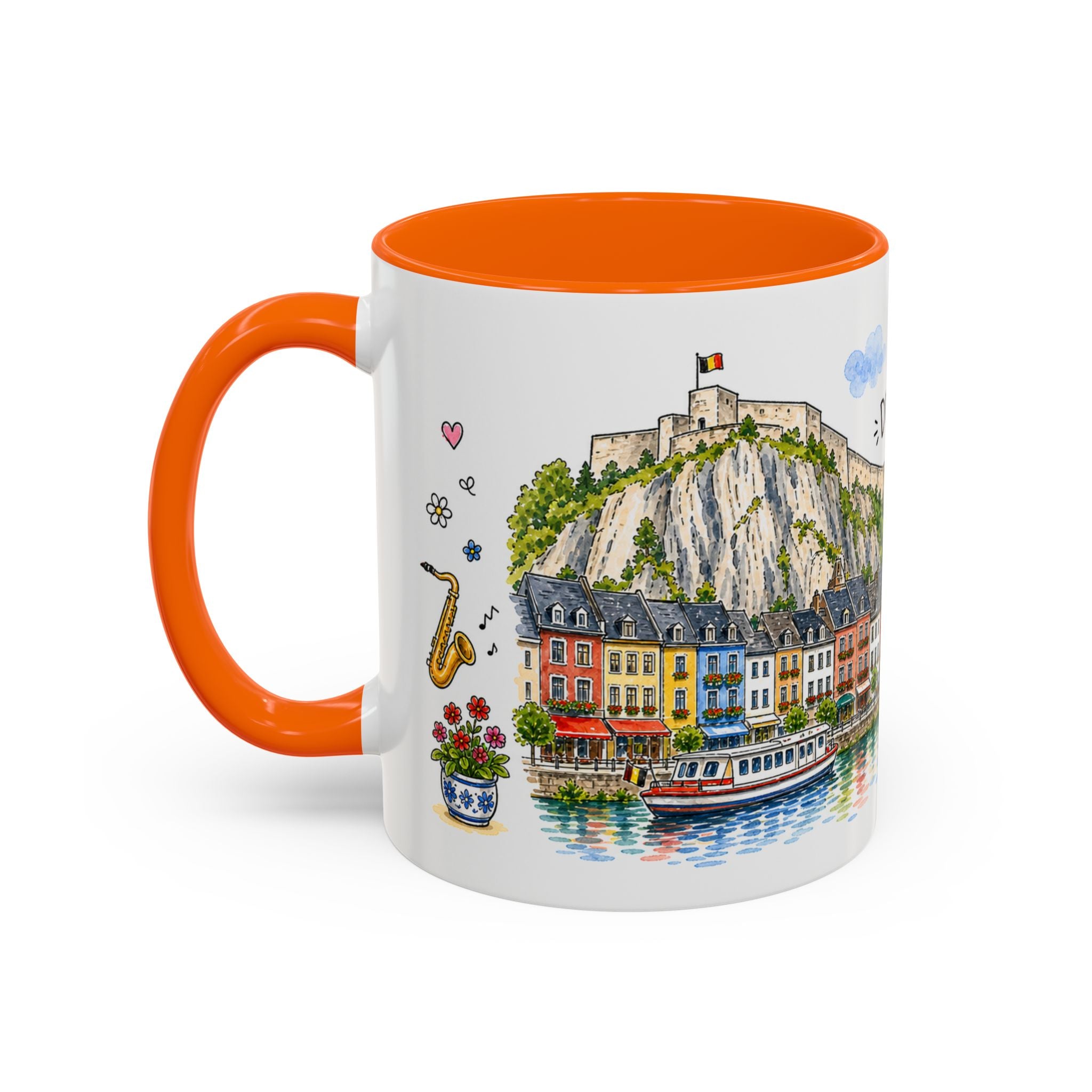 Dinant Illustrated Travel Mug | Belgium Souvenir Accent Coffee Mug | 11oz 15oz Ceramic Cup