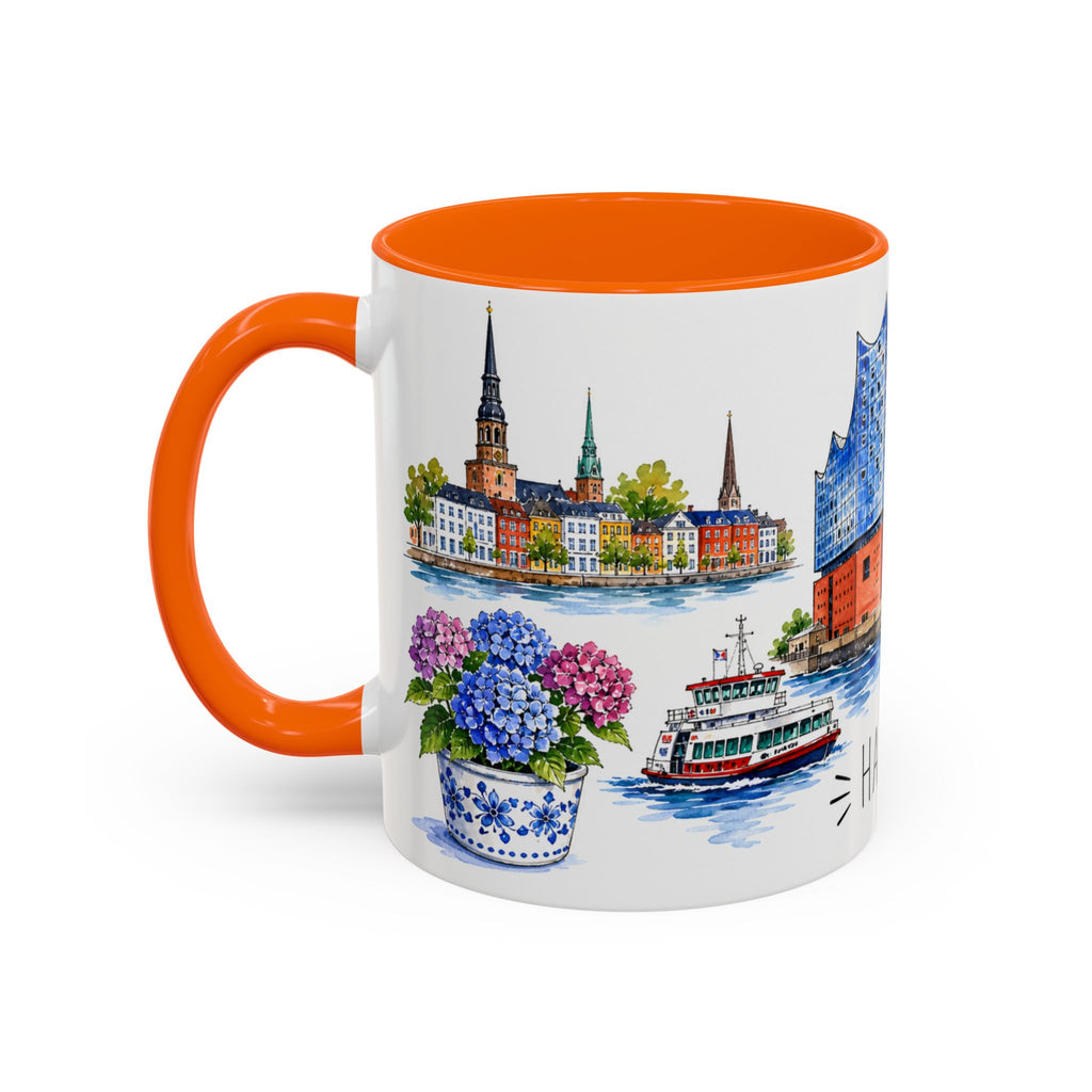 Hamburg Illustrated Travel Mug | City Souvenir Accent Coffee Mug | 11oz 15oz Ceramic Cup