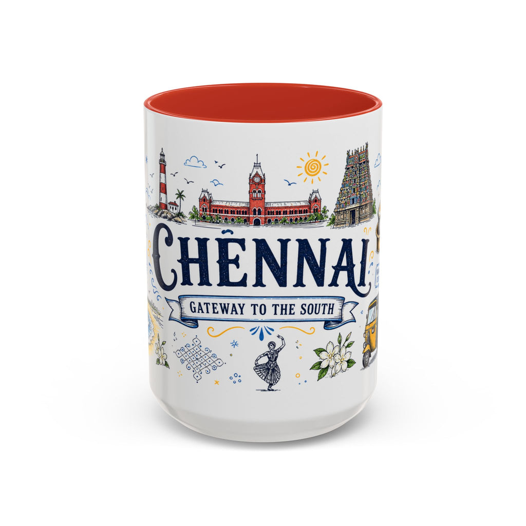 Chennai Coffee Mug | India Souvenir Travel Gift | Accent Color Ceramic 11oz 15oz
