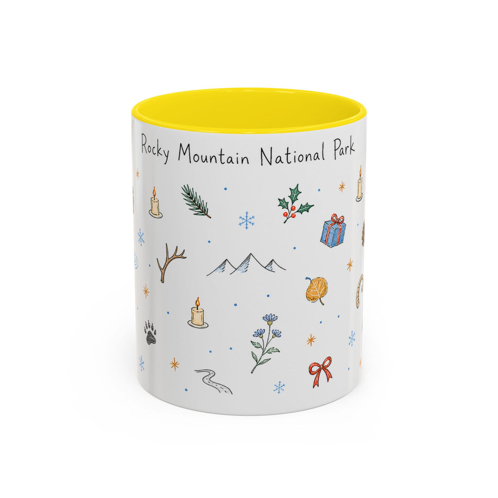 Rocky Mountain National Park Christmas Mug | Watercolor Travel Souvenir | Holiday Gift | Accent Ceramic Coffee Cup 11oz 15oz