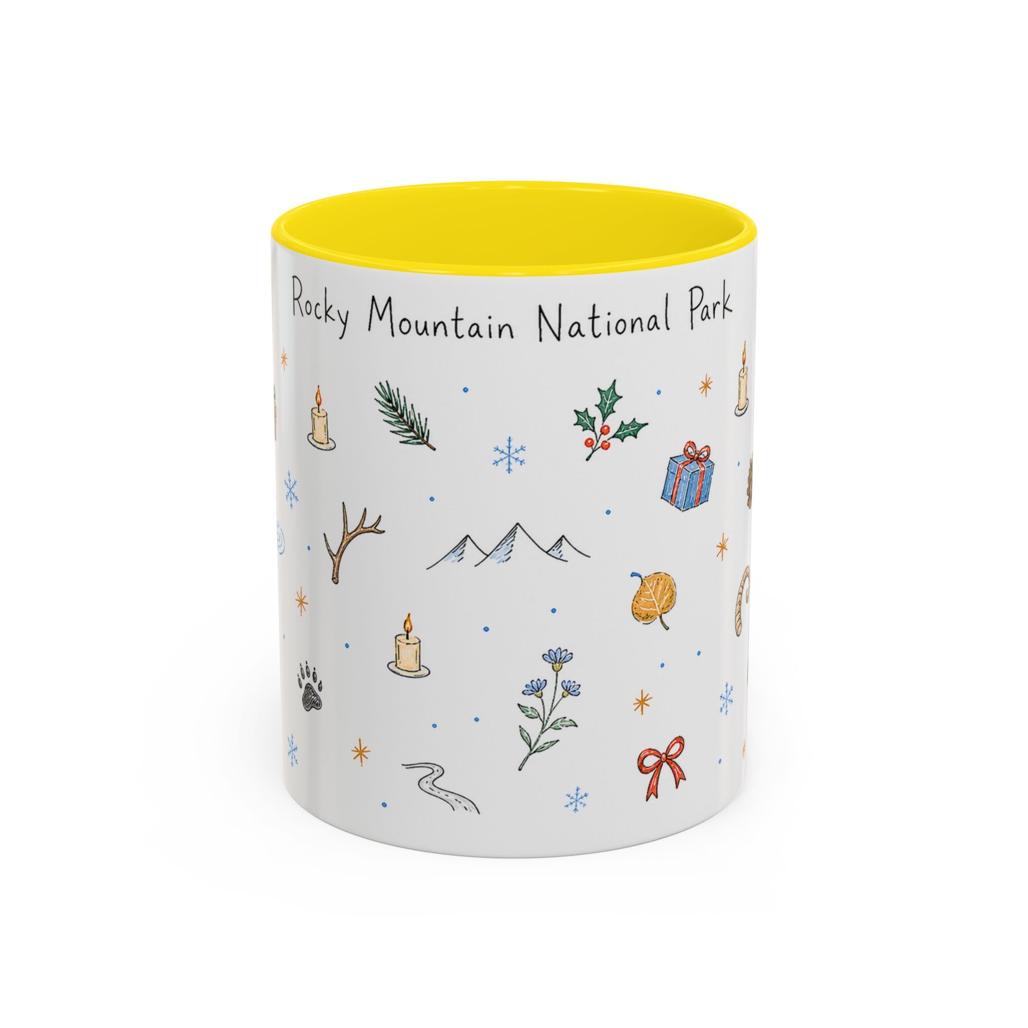 Rocky Mountain National Park Christmas Mug | Watercolor Travel Souvenir | Holiday Gift | Accent Ceramic Coffee Cup 11oz 15oz