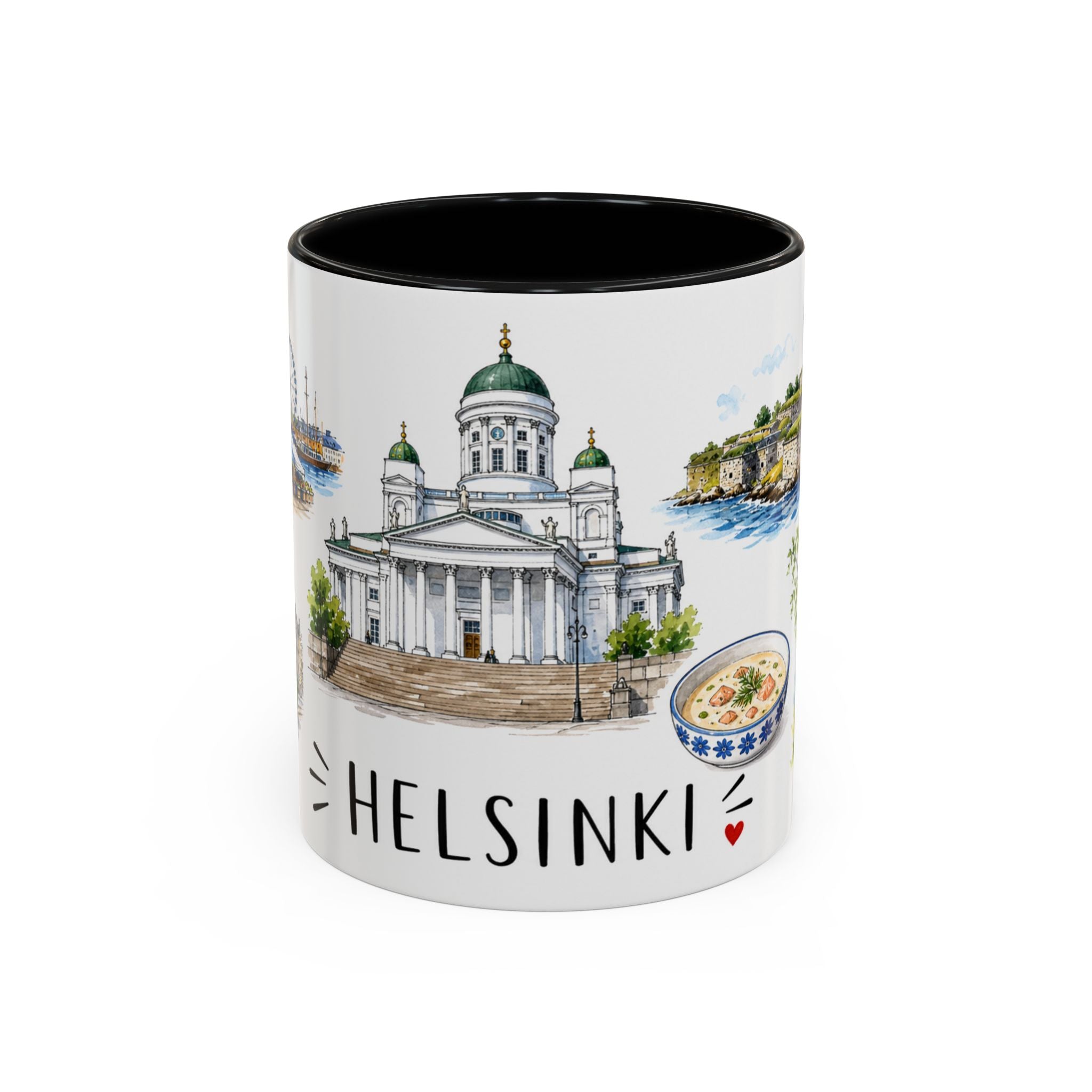 Helsinki Illustrated Travel Mug | City Souvenir Accent Coffee Mug | 11oz 15oz Ceramic Cup