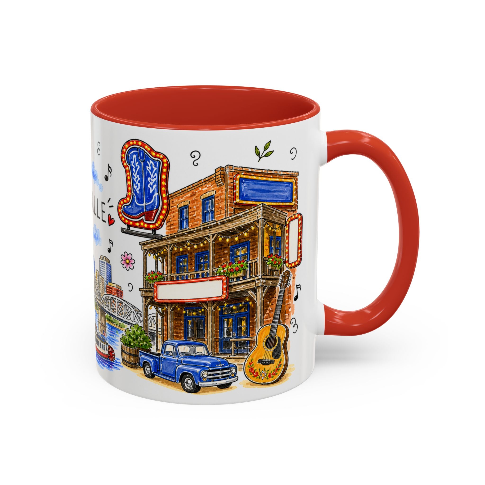 Nashville Illustrated Travel Mug | City Souvenir Accent Coffee Mug | 11oz 15oz Ceramic Cup