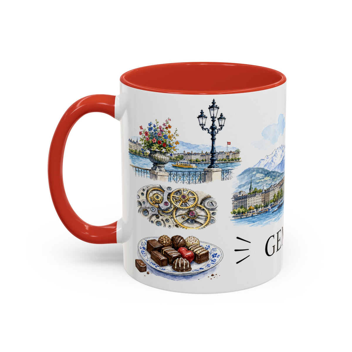 Geneva Illustrated Travel Mug | City Souvenir Accent Coffee Mug | 11oz 15oz Ceramic Cup