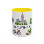 Columbus Illustrated Travel Mug | City Souvenir Accent Coffee Mug | 11oz 15oz Ceramic Cup