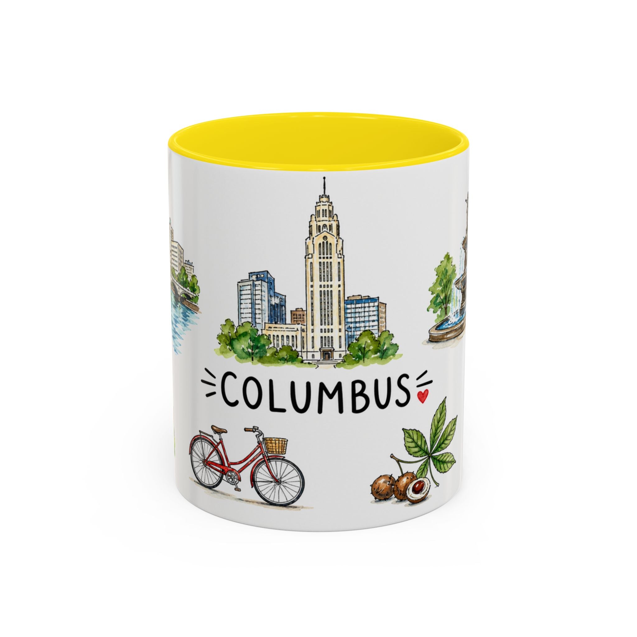 Columbus Illustrated Travel Mug | City Souvenir Accent Coffee Mug | 11oz 15oz Ceramic Cup