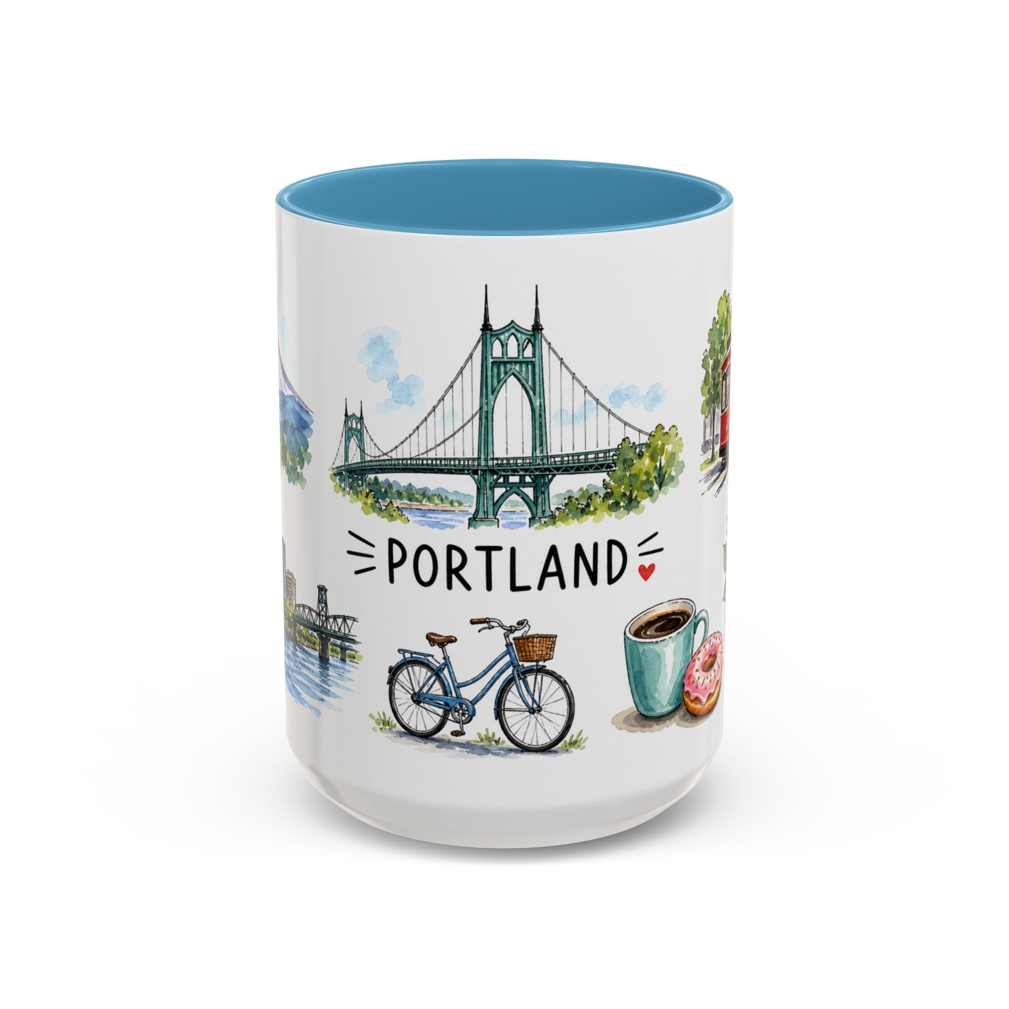 Portland Illustrated Travel Mug | City Souvenir Accent Coffee Mug | 11oz 15oz Ceramic Cup