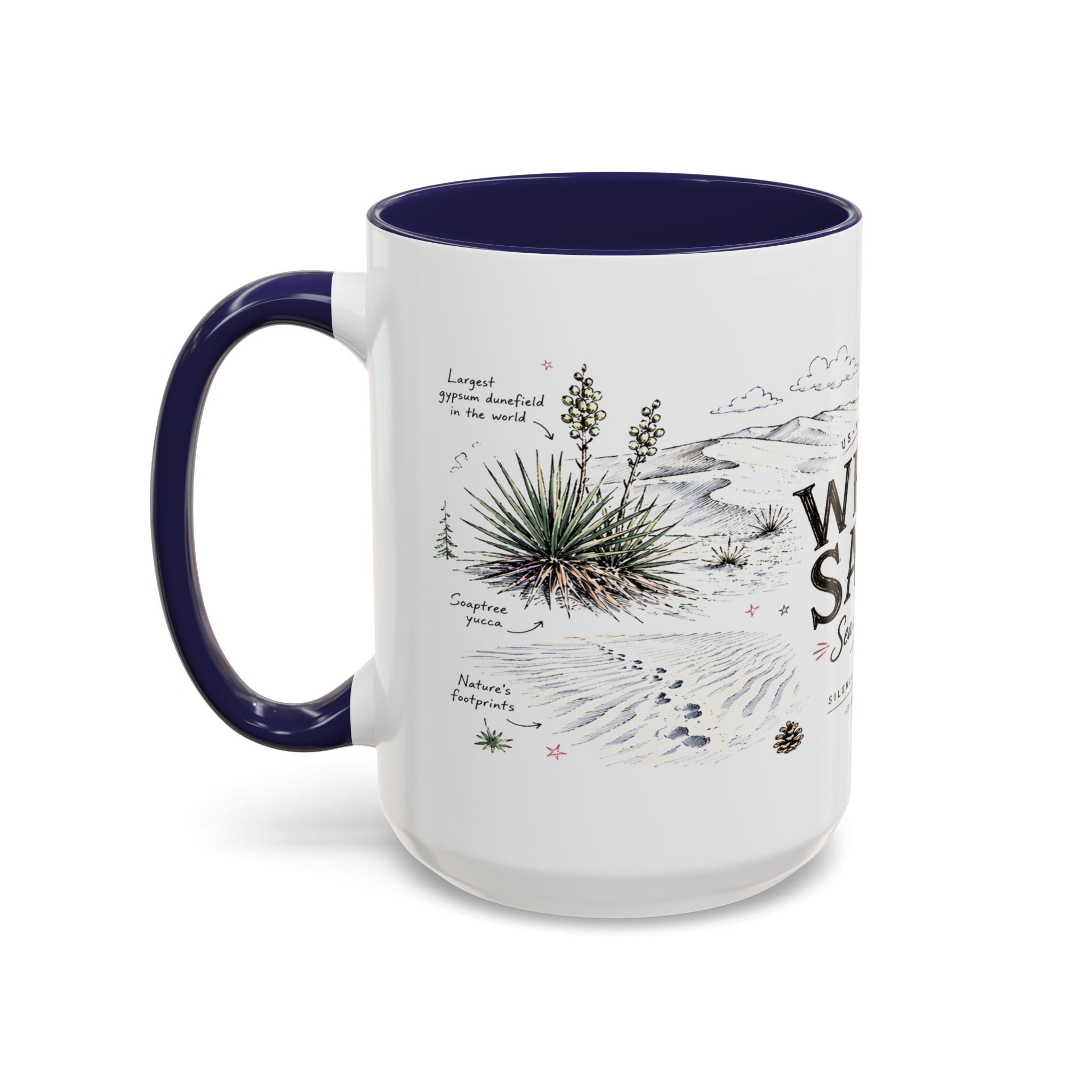 White Sands National Park Coffee Mug | New Mexico Desert Sand Dunes Gift | Accent Color Ceramic 11oz 15oz