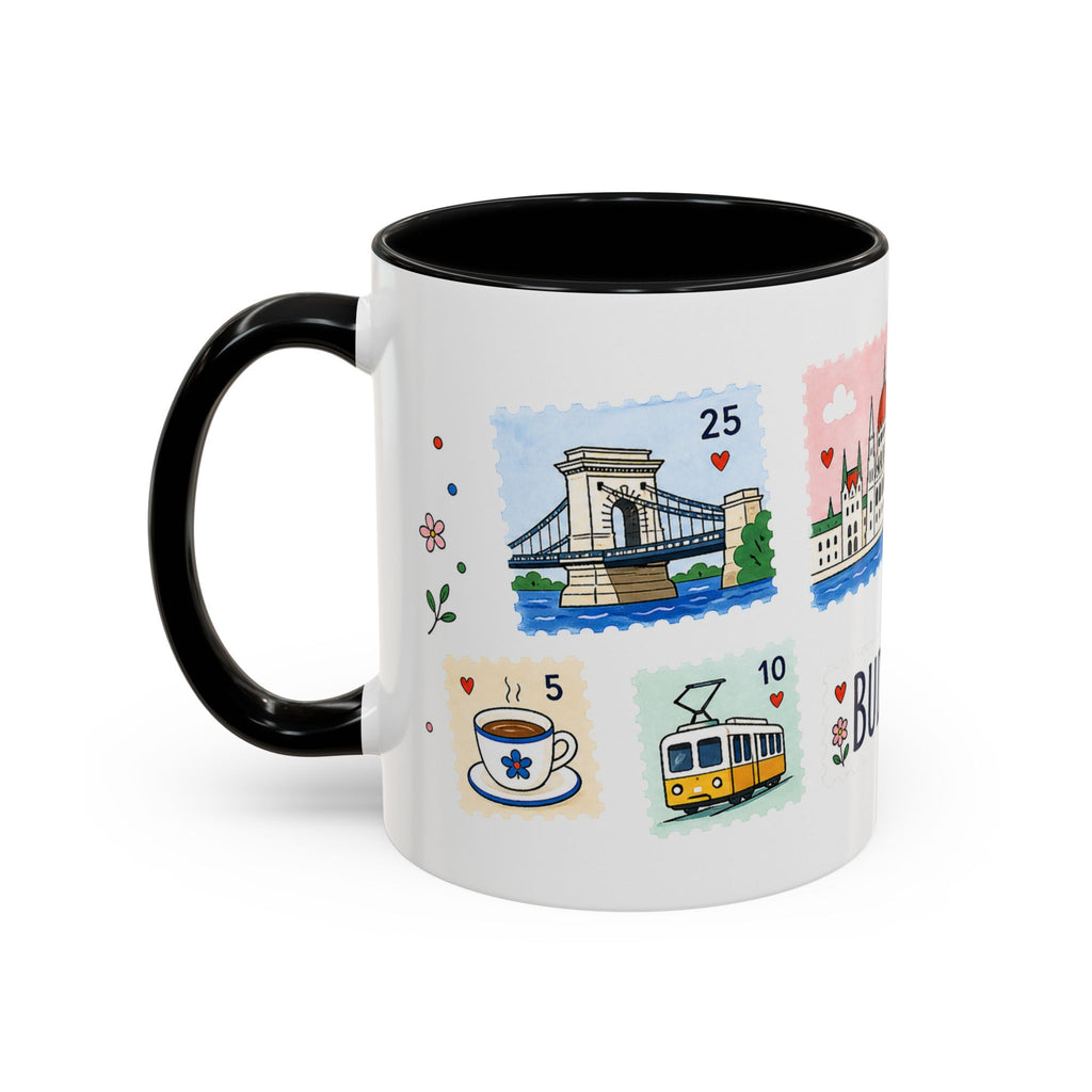 Budapest Coffee Mug | Postage Stamp Collage Mug | Travel Souvenir Accent Cup 11oz 15oz
