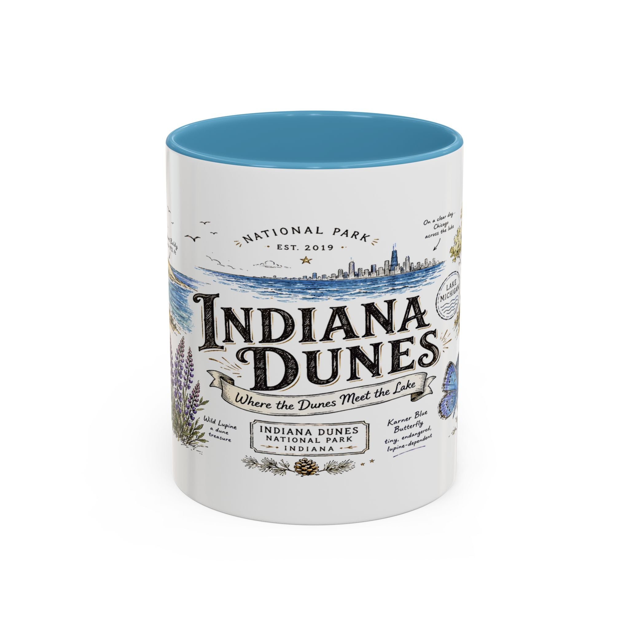 Indiana Dunes National Park Coffee Mug | Indiana Lake Michigan Beach Gift | Accent Color Ceramic 11oz 15oz
