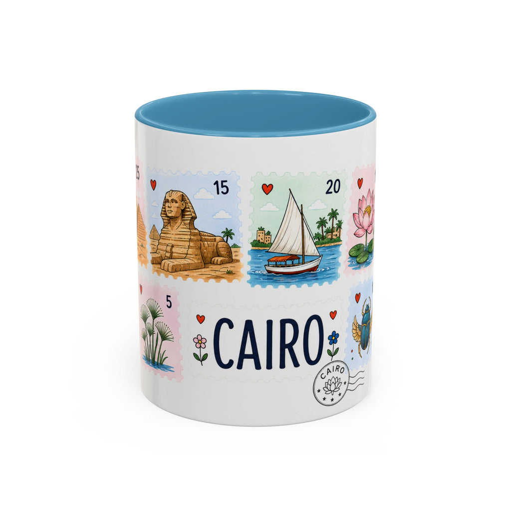 Cairo Coffee Mug | Postage Stamp Collage Mug | Travel Souvenir Accent Cup 11oz 15oz