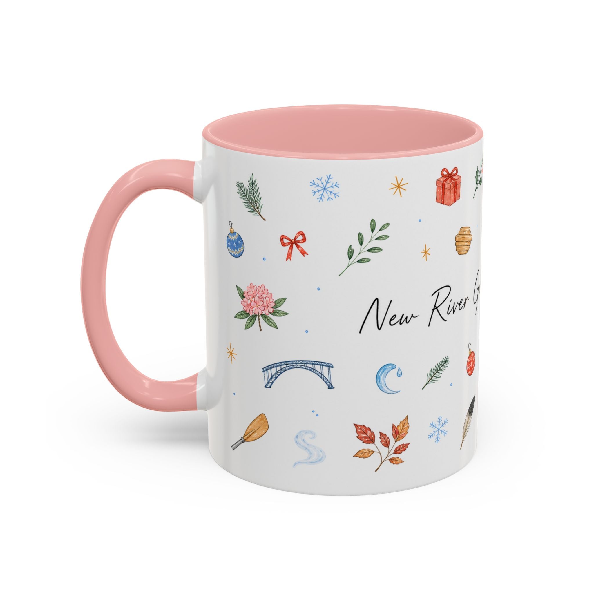 New River Gorge National Park Christmas Mug | Watercolor Travel Souvenir | Holiday Gift | Accent Ceramic Coffee Cup 11oz 15oz