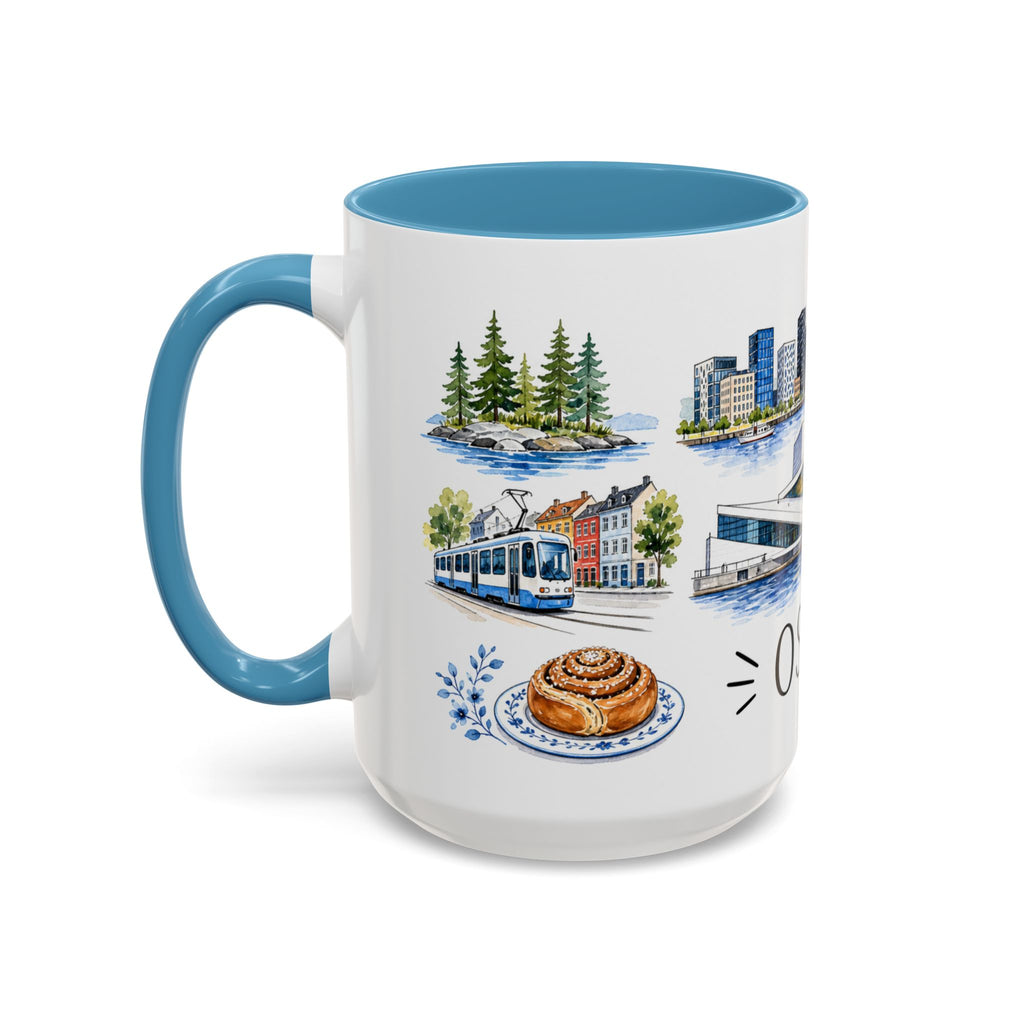 Oslo Illustrated Travel Mug | City Souvenir Accent Coffee Mug | 11oz 15oz Ceramic Cup