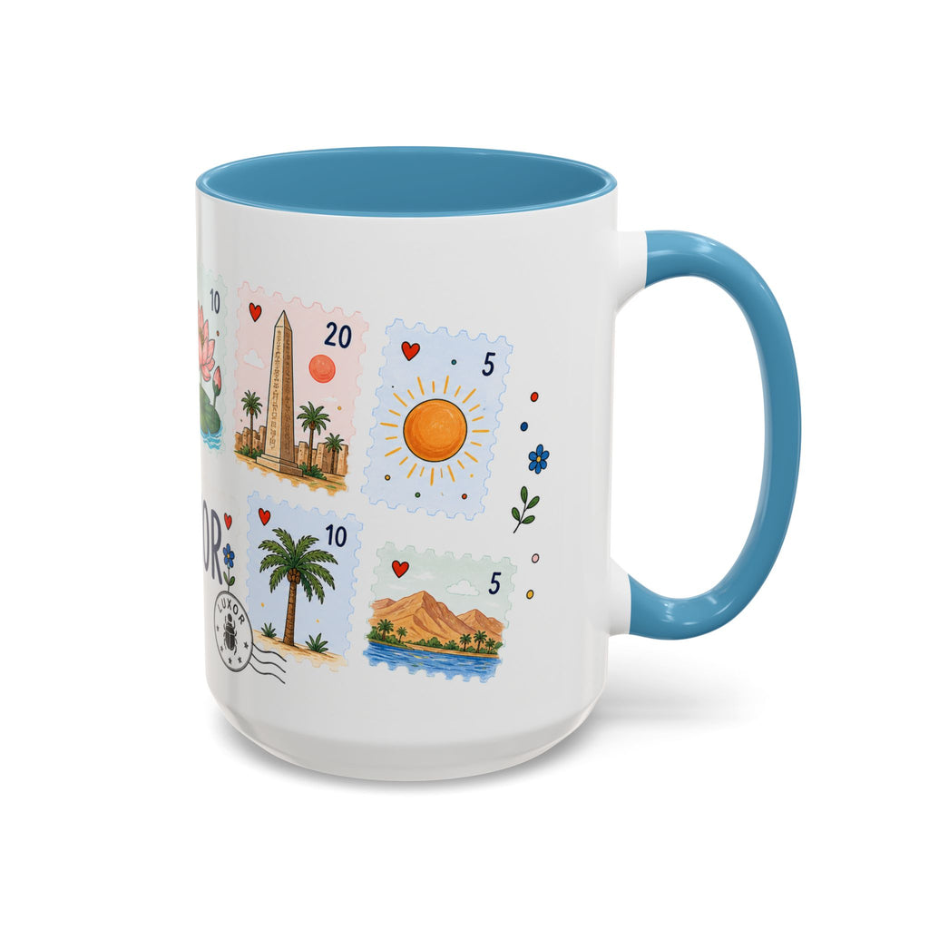Luxor Coffee Mug | Postage Stamp Collage Mug | Travel Souvenir Accent Cup 11oz 15oz