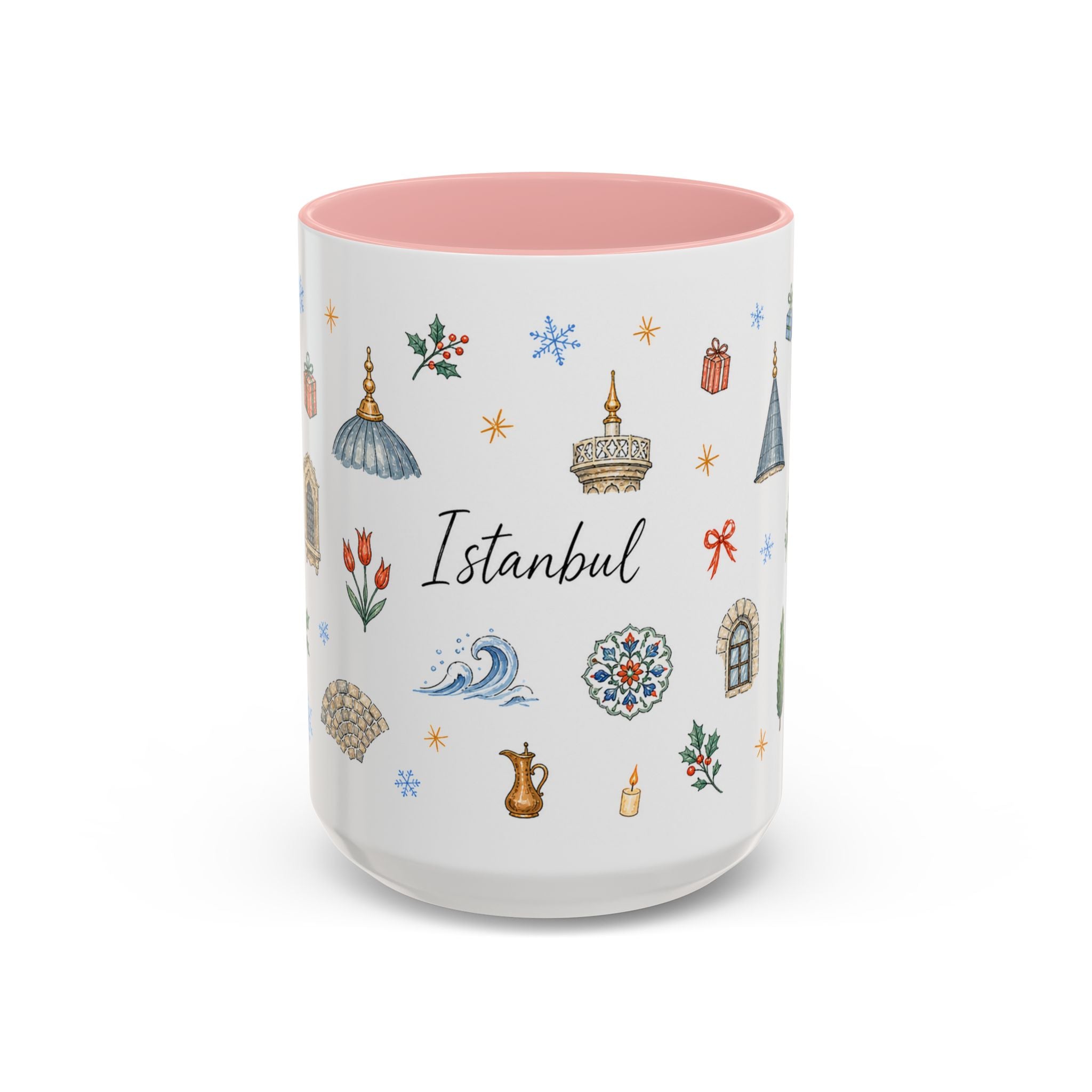 Istanbul Christmas Mug | Watercolor Travel Souvenir | Holiday Gift | Accent Ceramic Coffee Cup 11oz 15oz