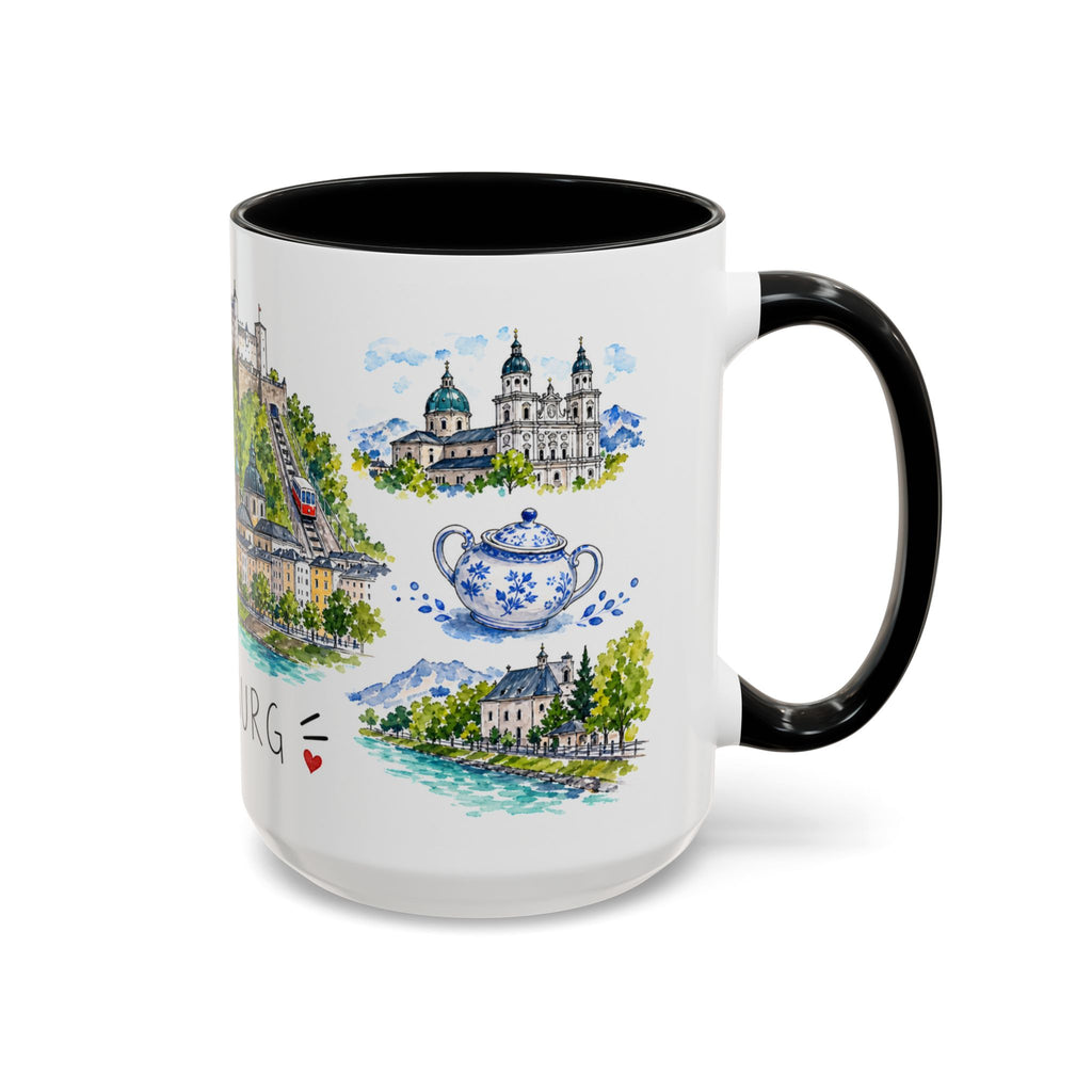Salzburg Illustrated Travel Mug | City Souvenir Accent Coffee Mug | 11oz 15oz Ceramic Cup