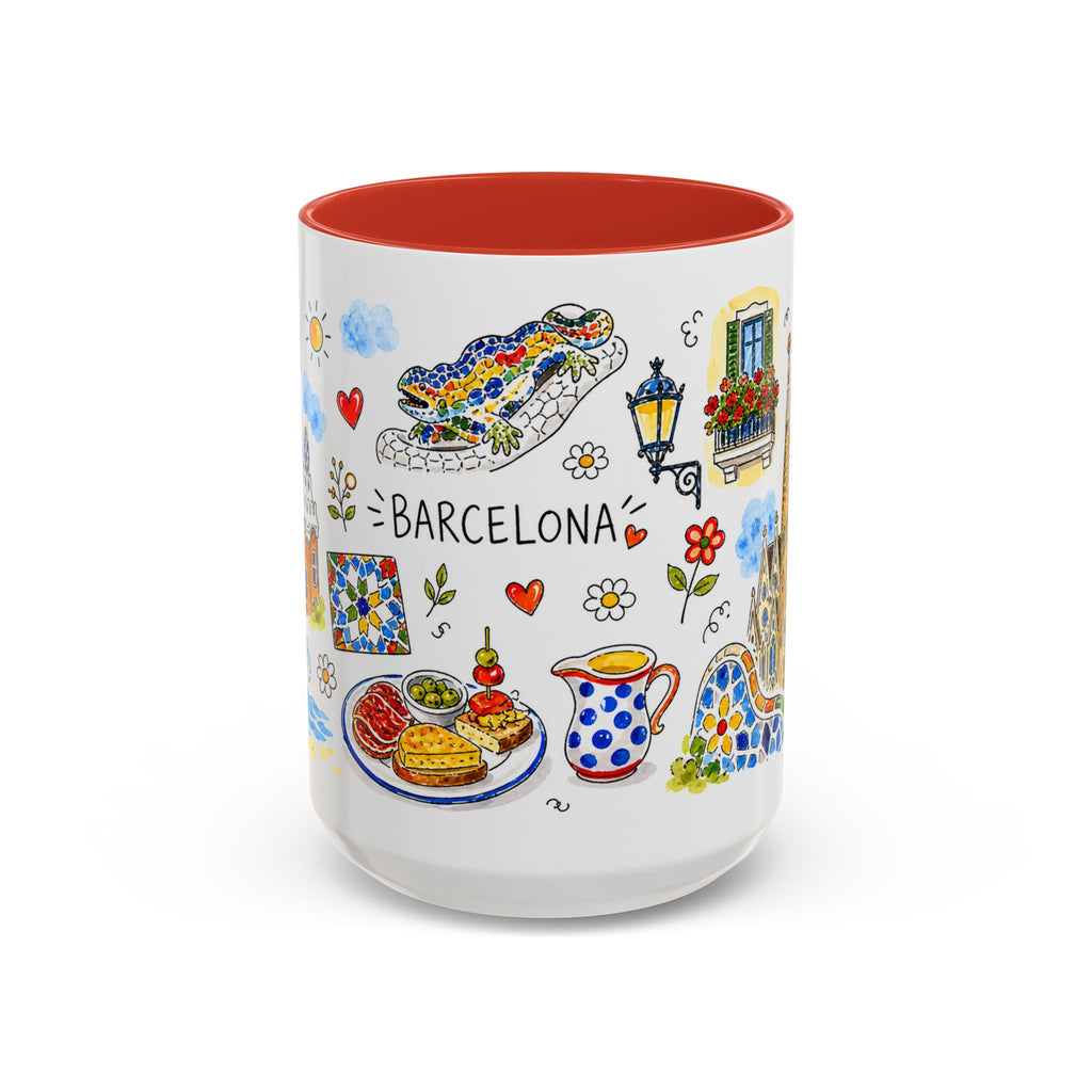 Barcelona Travel Mug | European City Souvenir Accent Coffee Mug | 11oz 15oz Ceramic Cup