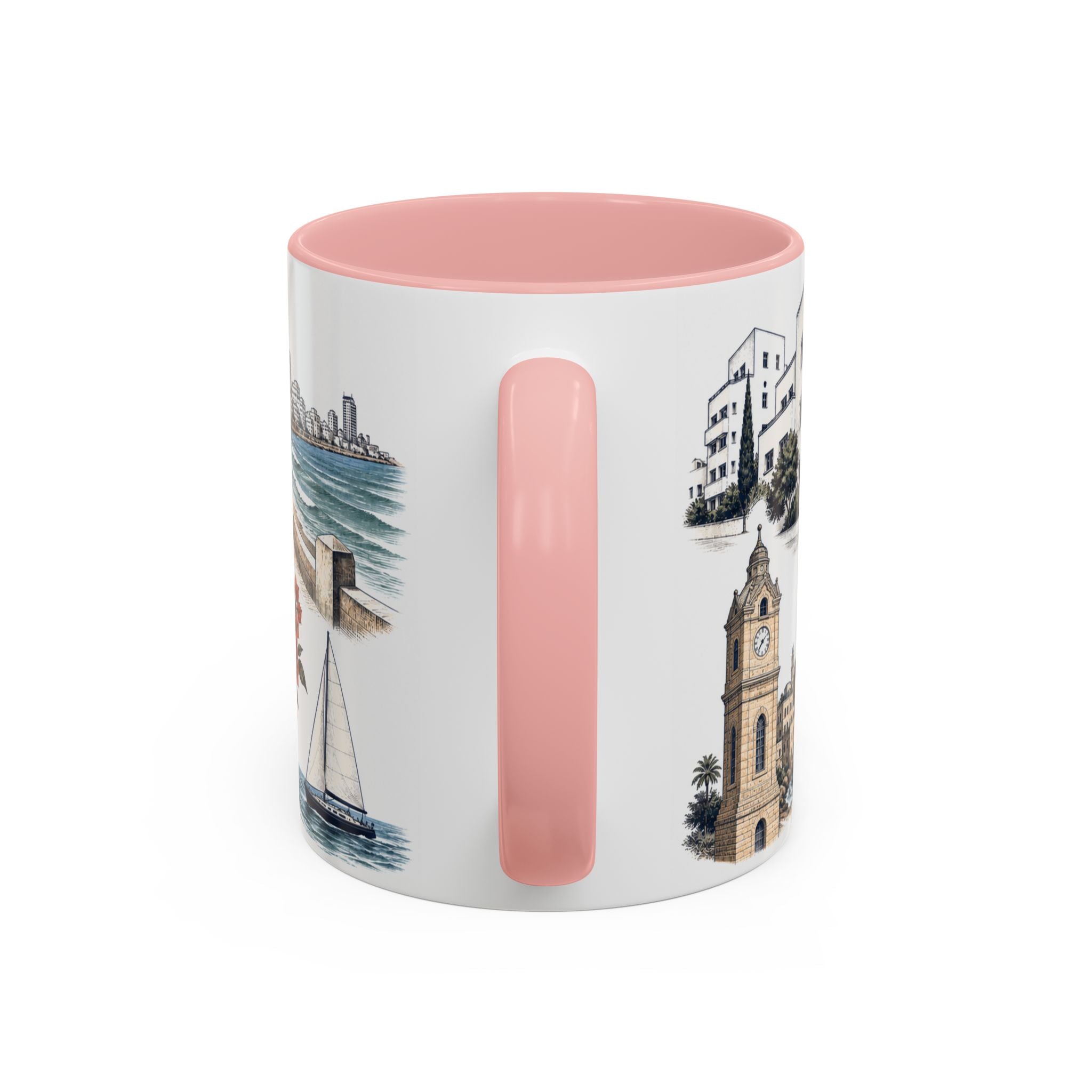 Tel Aviv Coffee Mug | Israel Travel Souvenir | Vintage Illustrated City Gift | 11 oz 15 oz Accent Mug