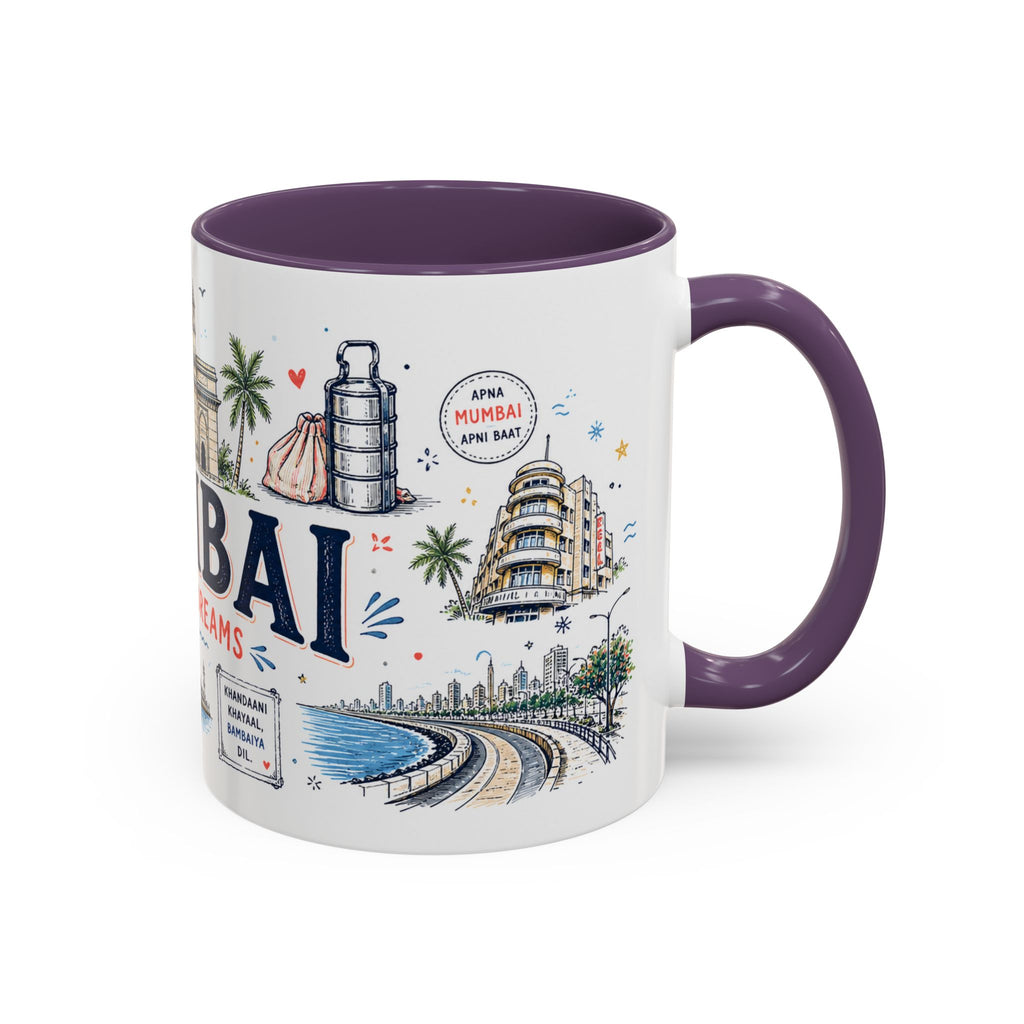 Mumbai Coffee Mug | India Souvenir Travel Gift | Accent Color Ceramic 11oz 15oz