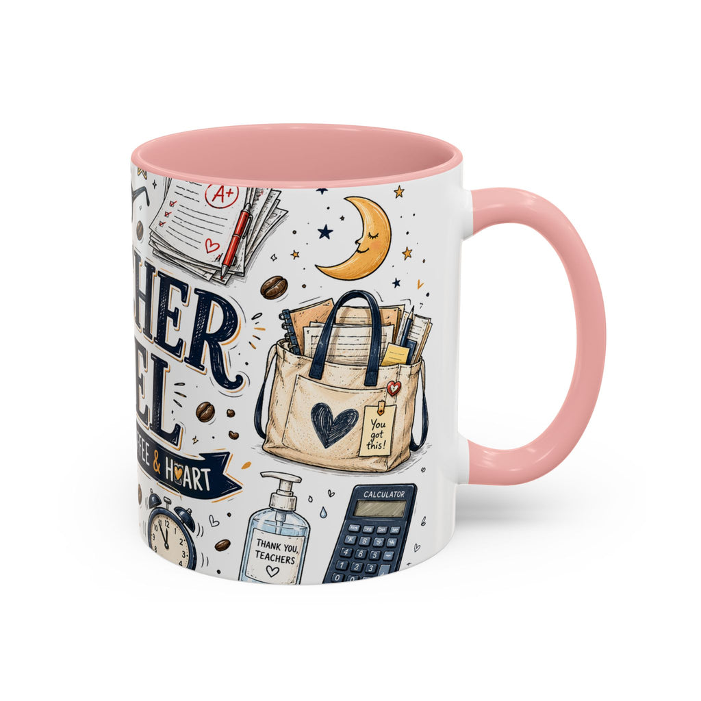 Teacher Fuel Coffee Mug | Powered by Coffee and Wine Funny Gift | Accent Color Ceramic 11oz 15oz