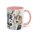 Teacher Fuel Coffee Mug | Powered by Coffee and Wine Funny Gift | Accent Color Ceramic 11oz 15oz