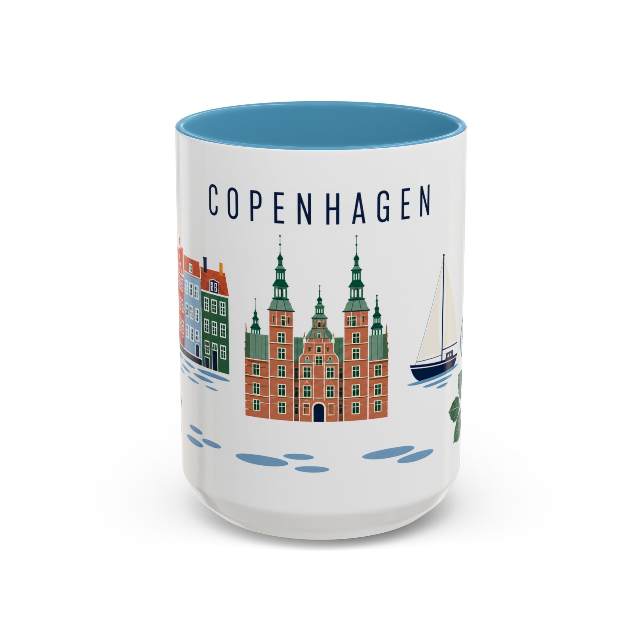 Copenhagen Coffee Mug | Denmark Travel Souvenir | Porcelain Decal City Gift | 11oz 15oz Accent Mug