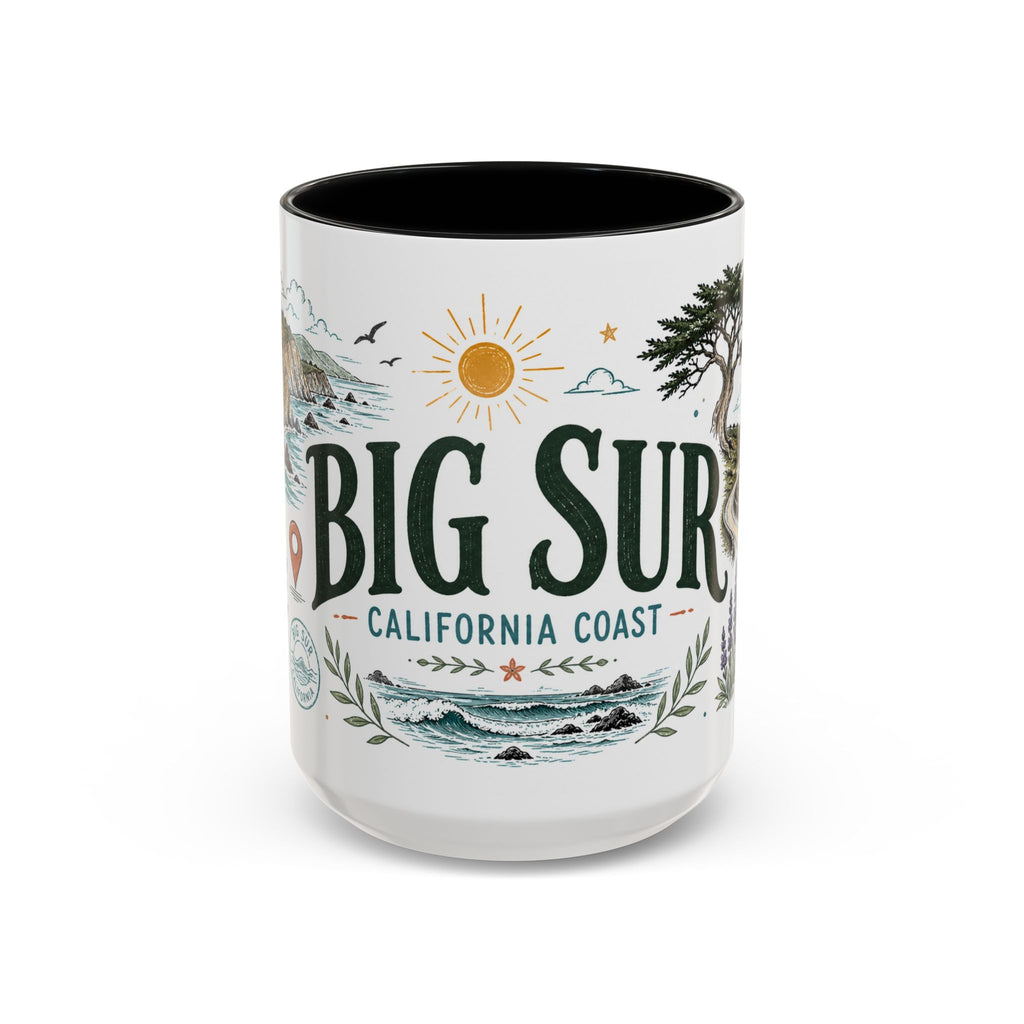 Big Sur Coffee Mug | Travel Destination Souvenir Gift | Accent Color Ceramic 11oz 15oz