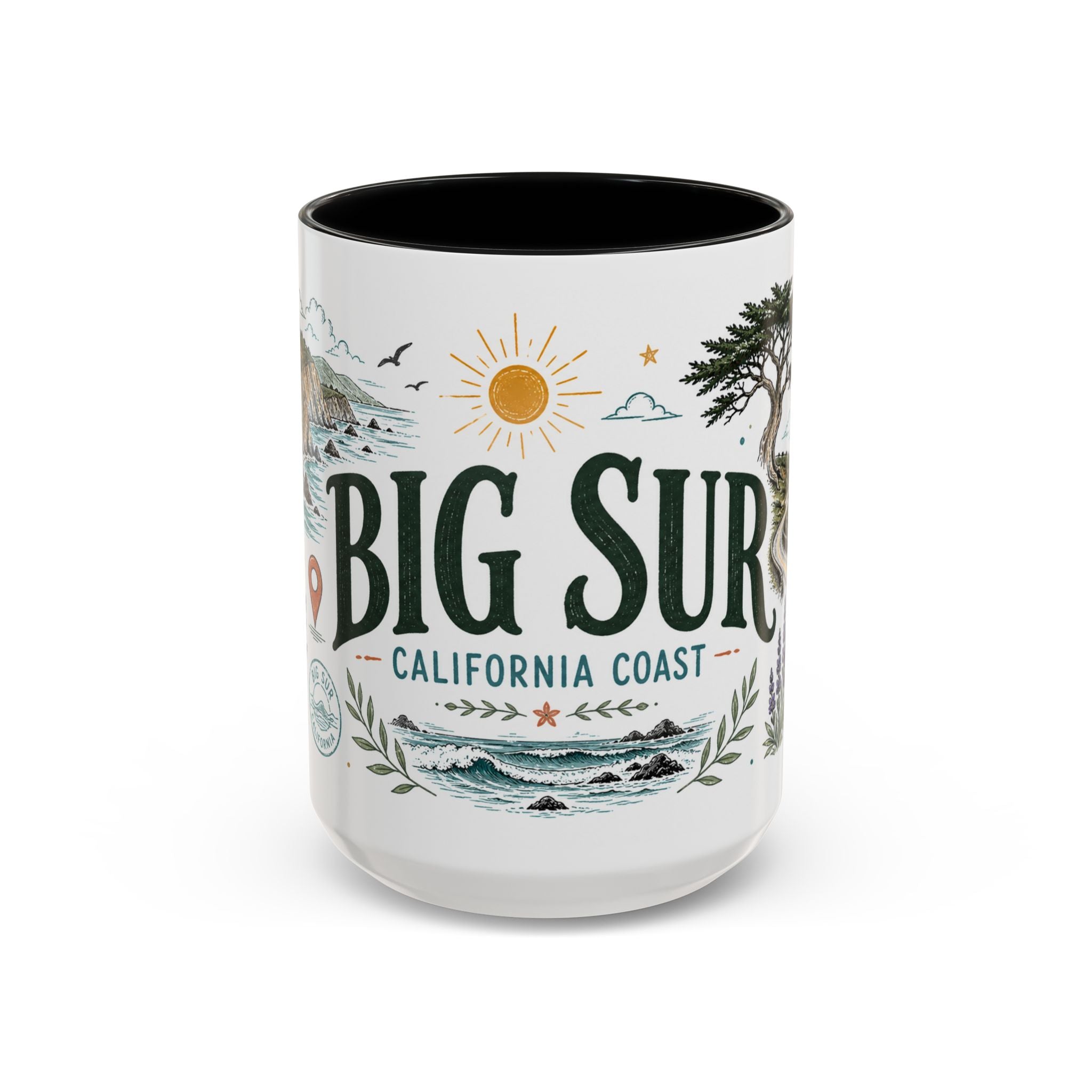 Big Sur Coffee Mug | Travel Destination Souvenir Gift | Accent Color Ceramic 11oz 15oz