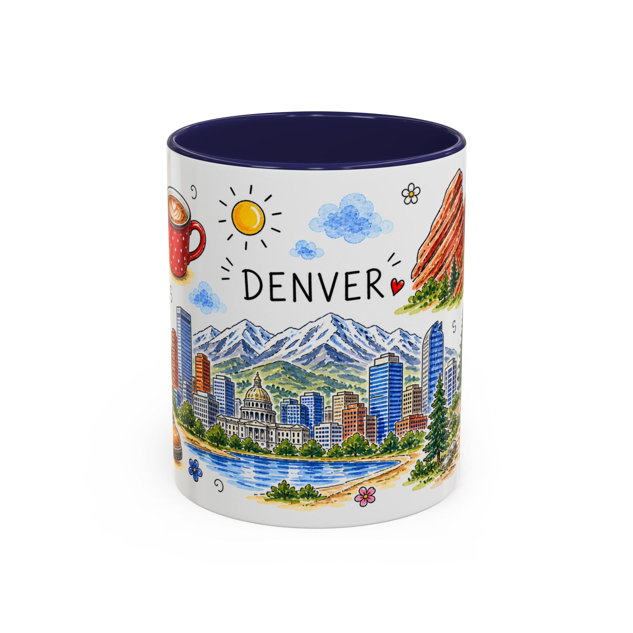 Denver Illustrated Travel Mug | City Souvenir Accent Coffee Mug | 11oz 15oz Ceramic Cup