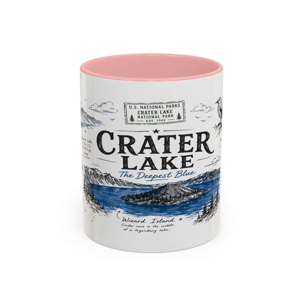 Crater Lake National Park Coffee Mug | Oregon Volcano Blue Lake Hiking Gift | Accent Color Ceramic 11oz 15oz