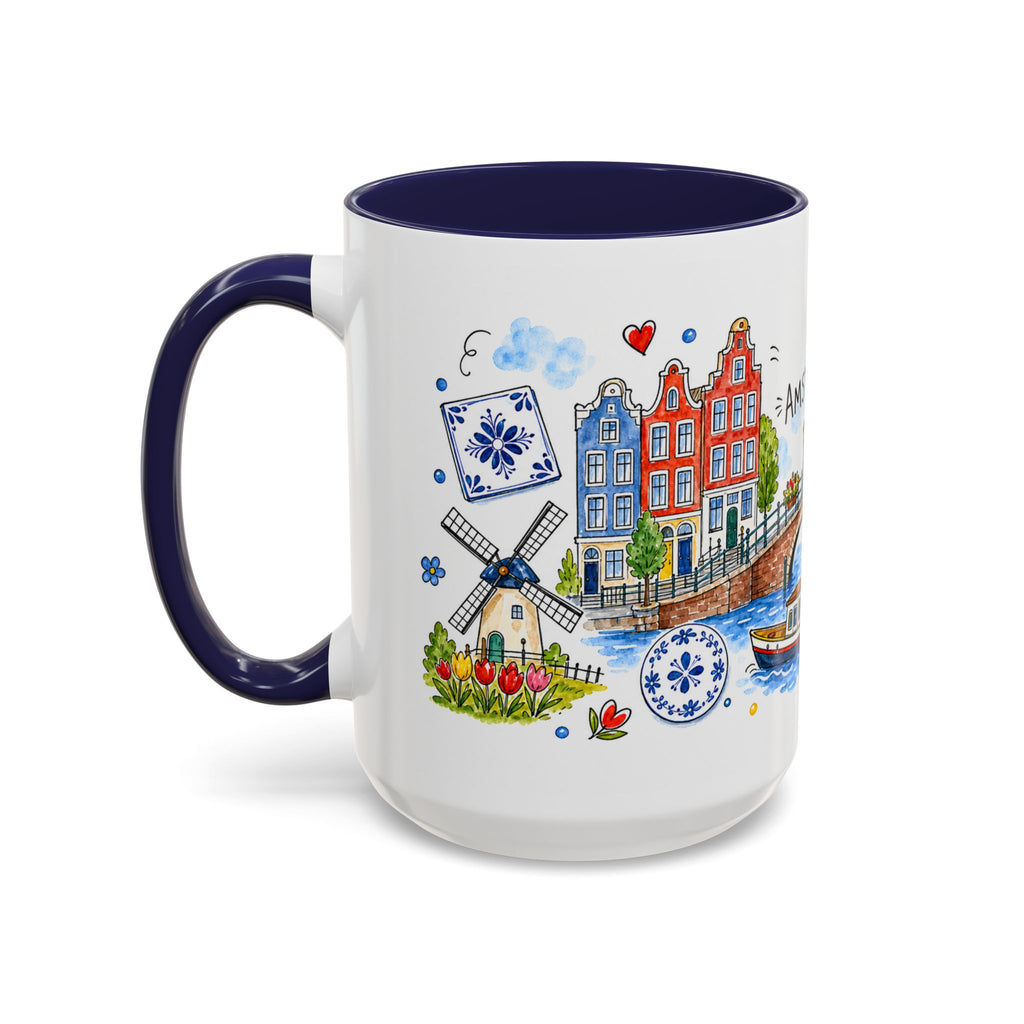 Amsterdam Travel Mug | European City Souvenir Accent Coffee Mug | 11oz 15oz Ceramic Cup