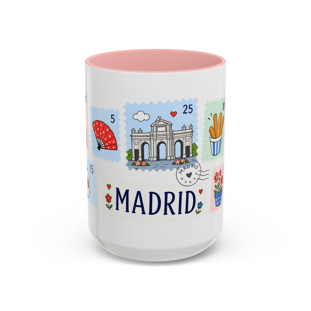Madrid Coffee Mug | Postage Stamp Collage Mug | Travel Souvenir Accent Cup 11oz 15oz
