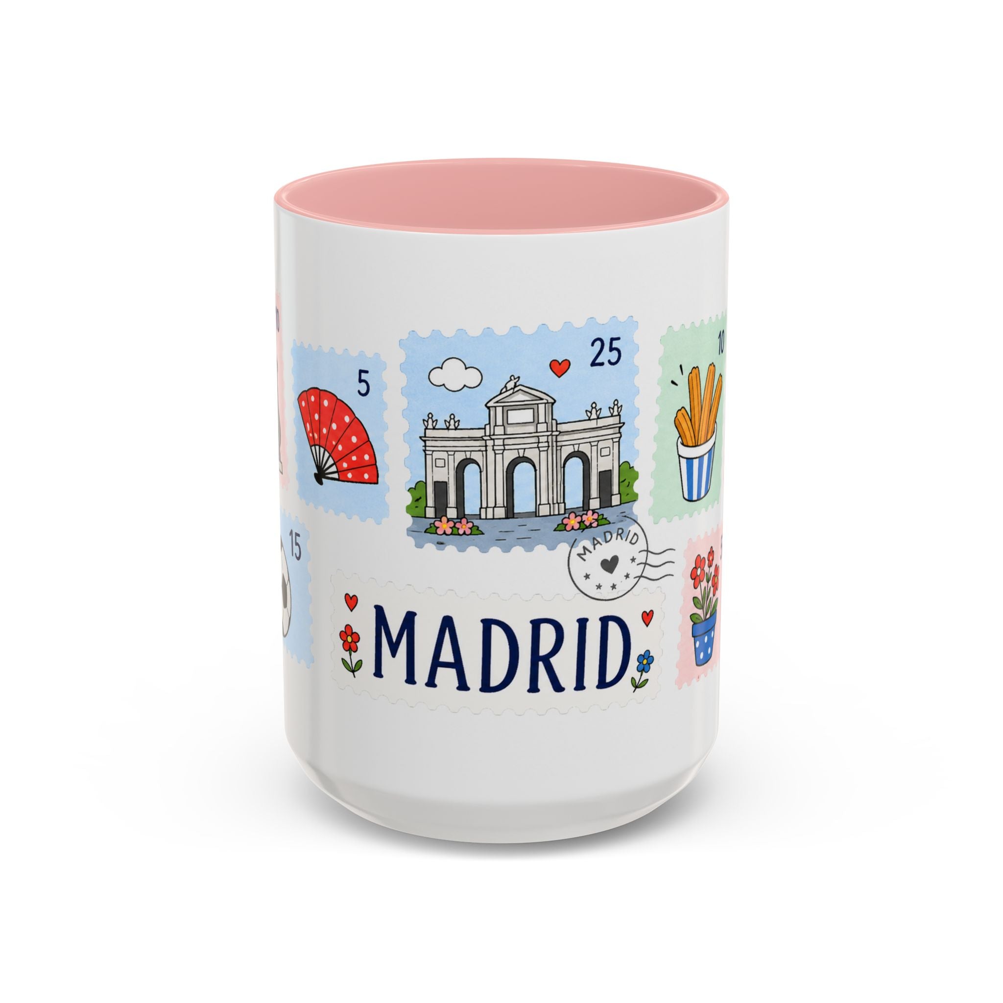 Madrid Coffee Mug | Postage Stamp Collage Mug | Travel Souvenir Accent Cup 11oz 15oz