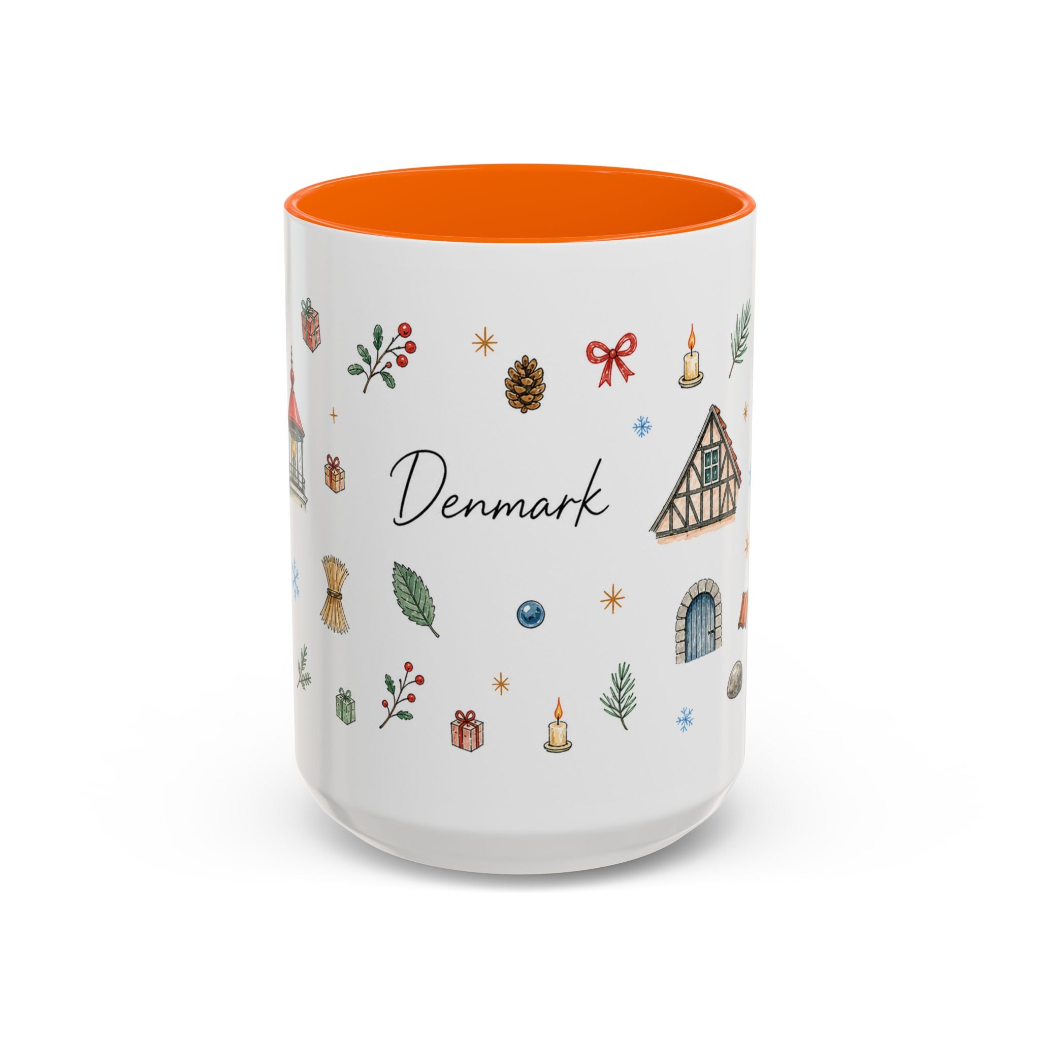 Denmark Christmas Mug | Watercolor Travel Souvenir | Holiday Gift | Accent Ceramic Coffee Cup 11oz 15oz