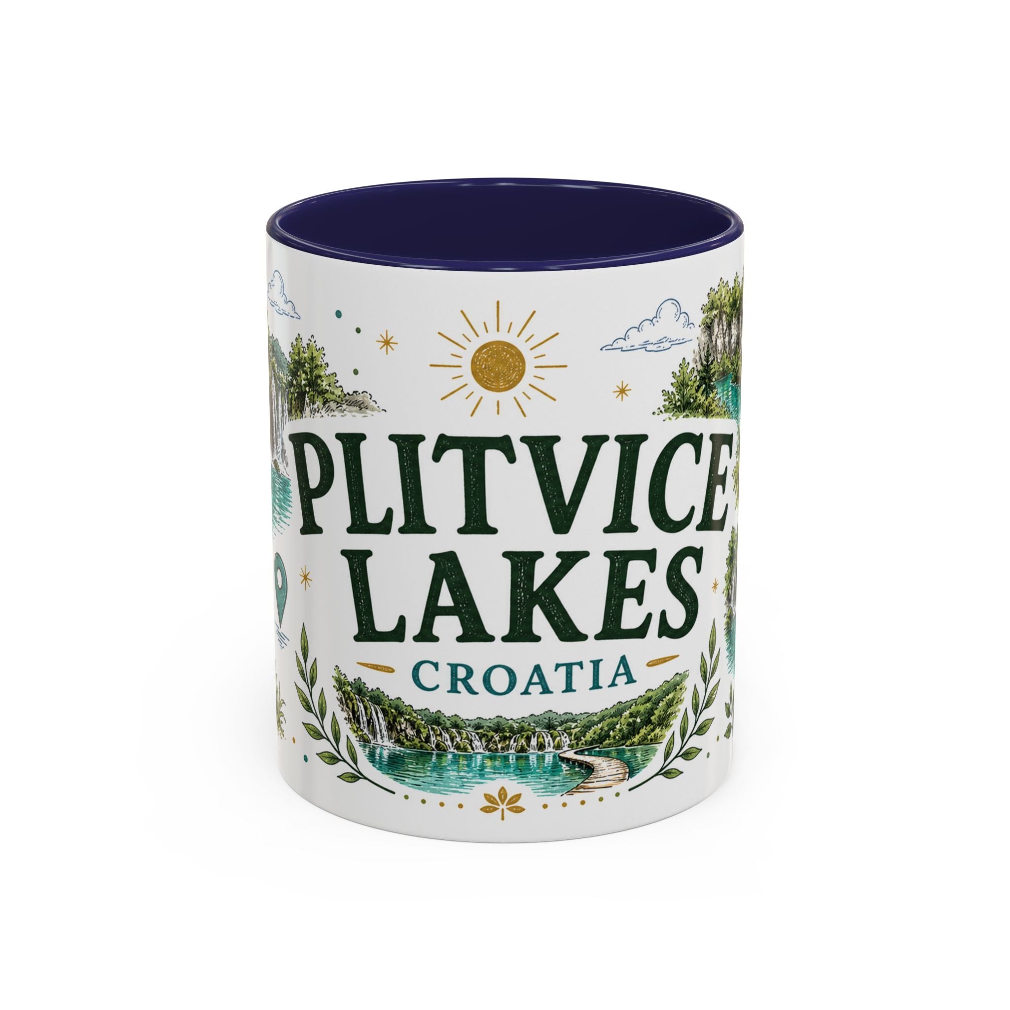 Plitvice Lakes Coffee Mug | Travel Destination Souvenir Gift | Accent Color Ceramic 11oz 15oz