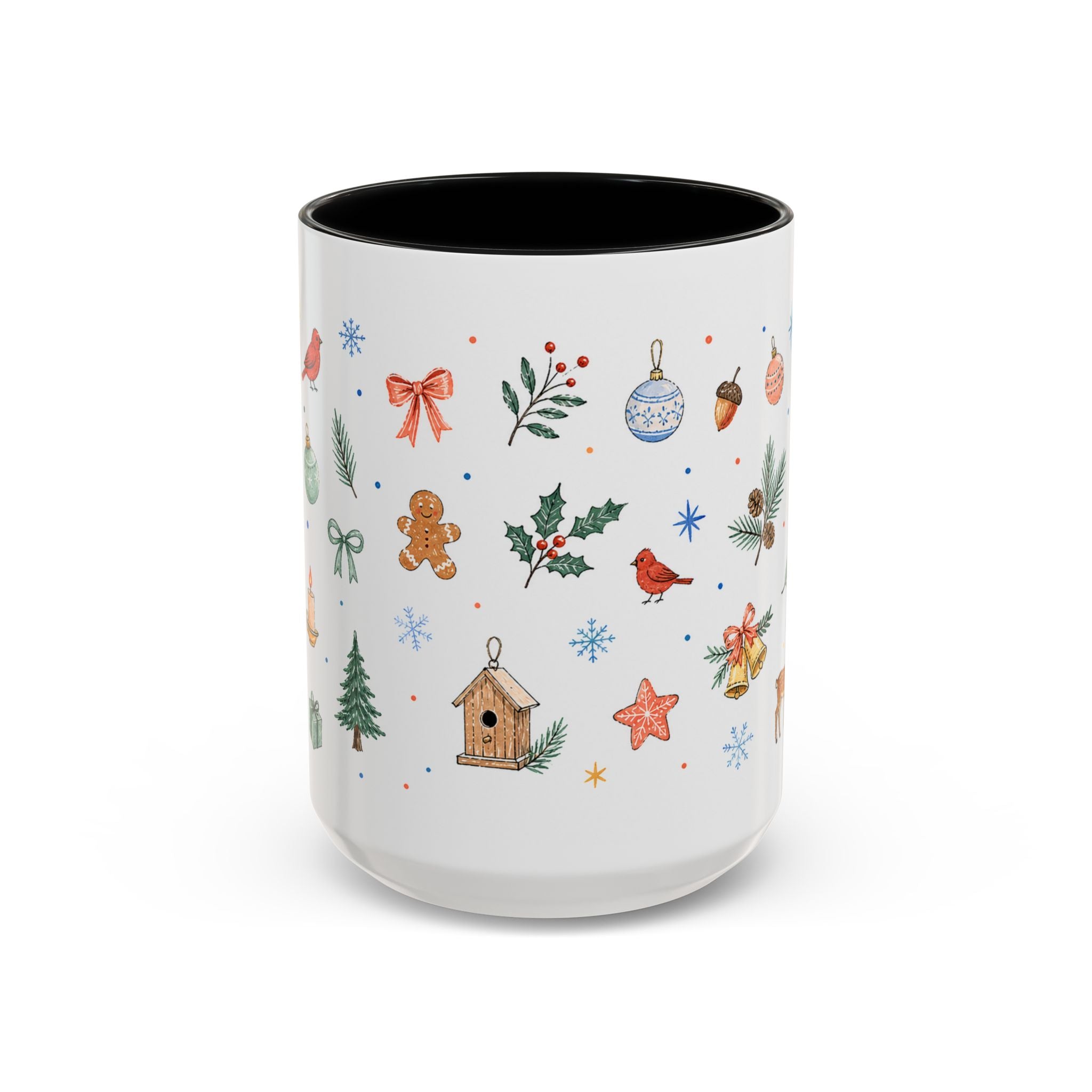 Woodland Christmas Mug | Deer Bird Watercolor Holiday Gift | Accent Cup 11oz 15oz
