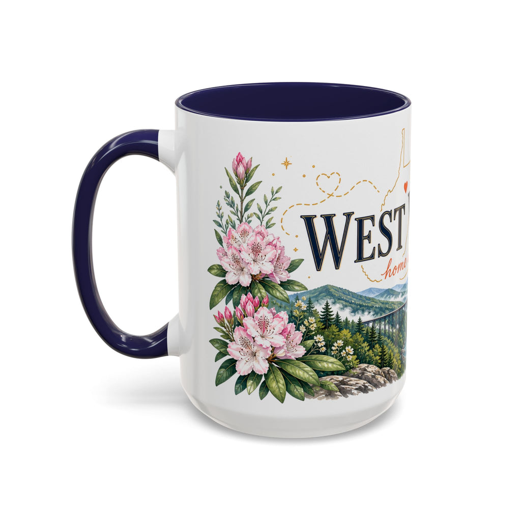 West Virginia State Map Mug | Appalachian Bridge, Rhododendron Accent Coffee Cup