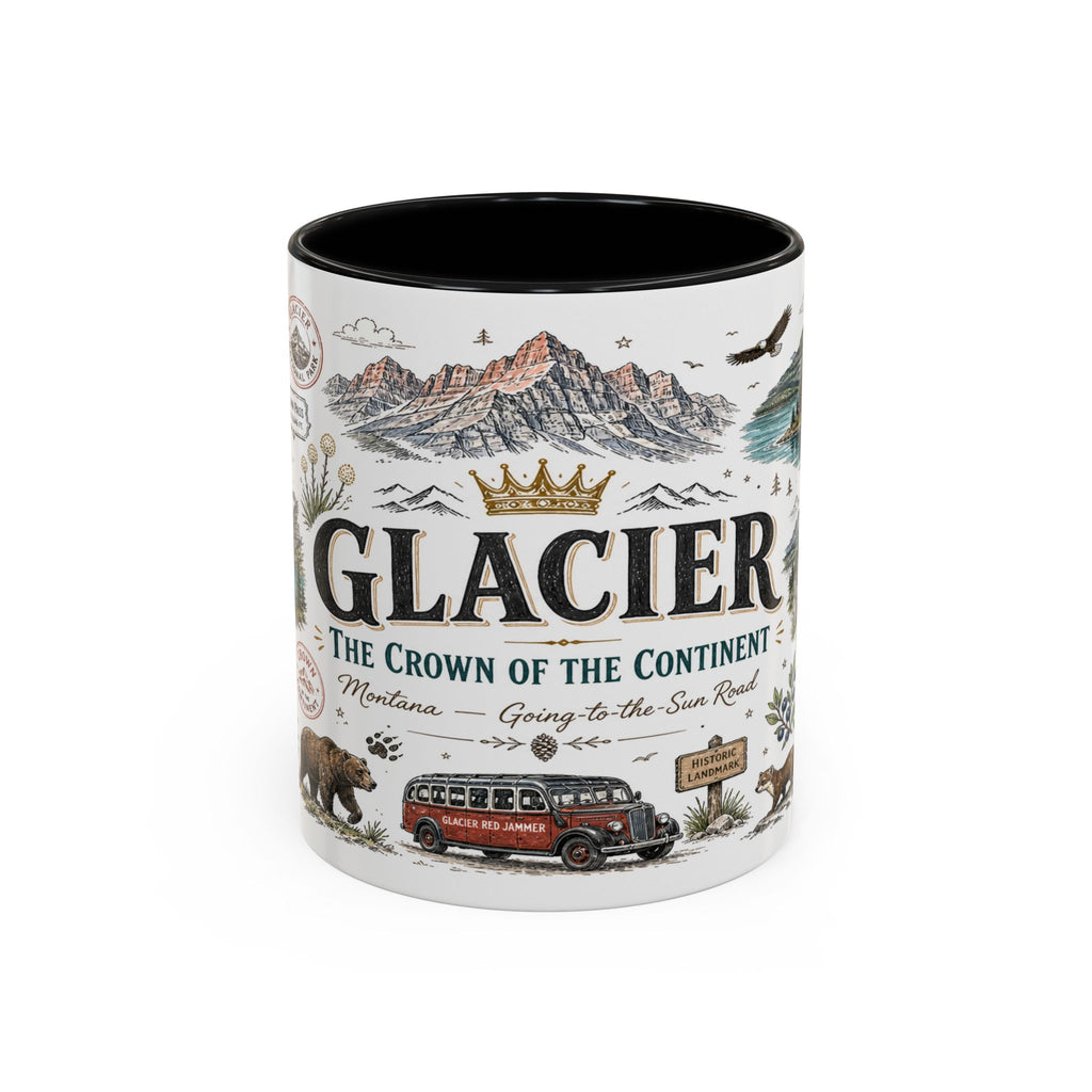 Glacier Coffee Mug | National Park Hiking Montana Gift | Accent Color Ceramic 11oz 15oz