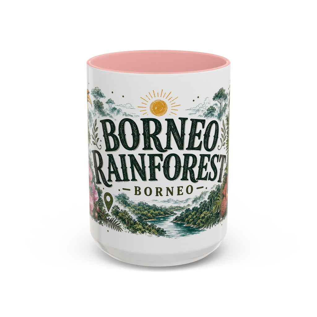 Borneo Rainforest Coffee Mug | Travel Destination Souvenir Gift | Accent Color Ceramic 11oz 15oz