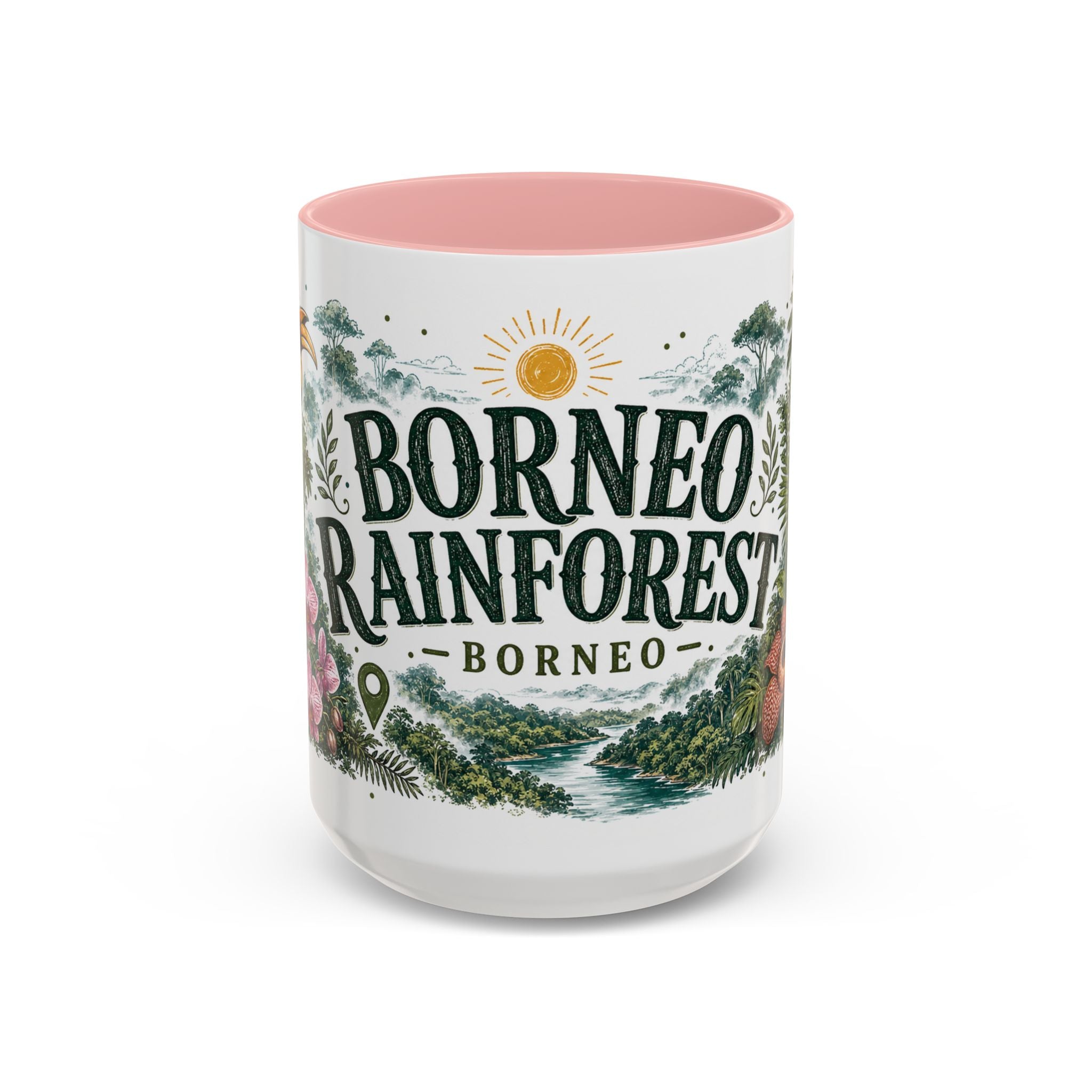 Borneo Rainforest Coffee Mug | Travel Destination Souvenir Gift | Accent Color Ceramic 11oz 15oz